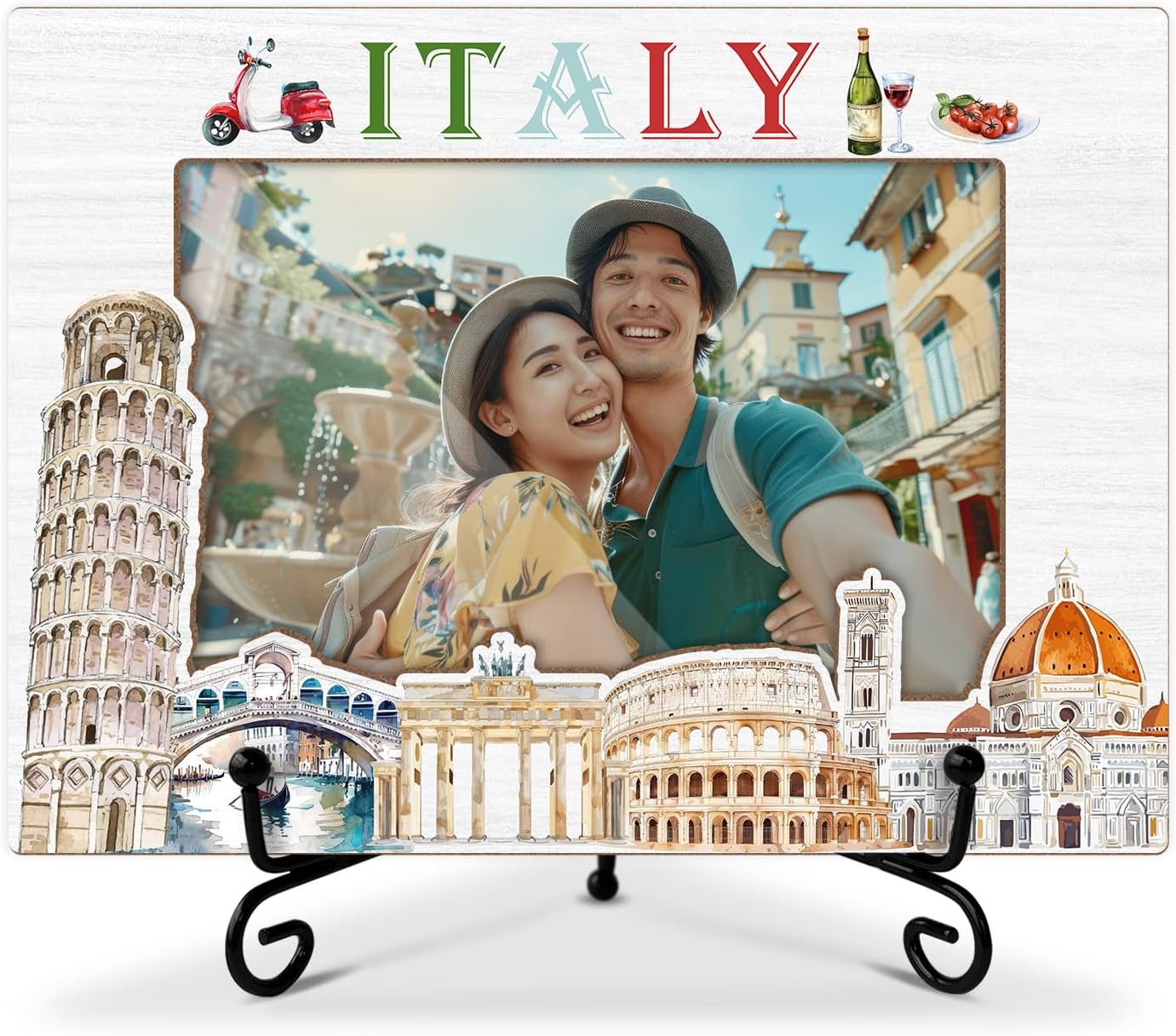 Italy Travel Picture Frame, 4x6 inches Photo Frame for Tabletop Display, Vacation, Honeymoon, Engagement, Anniversary, Wedding Gifts for Family Friends Couples, Wooden Frames for Home Decor-10