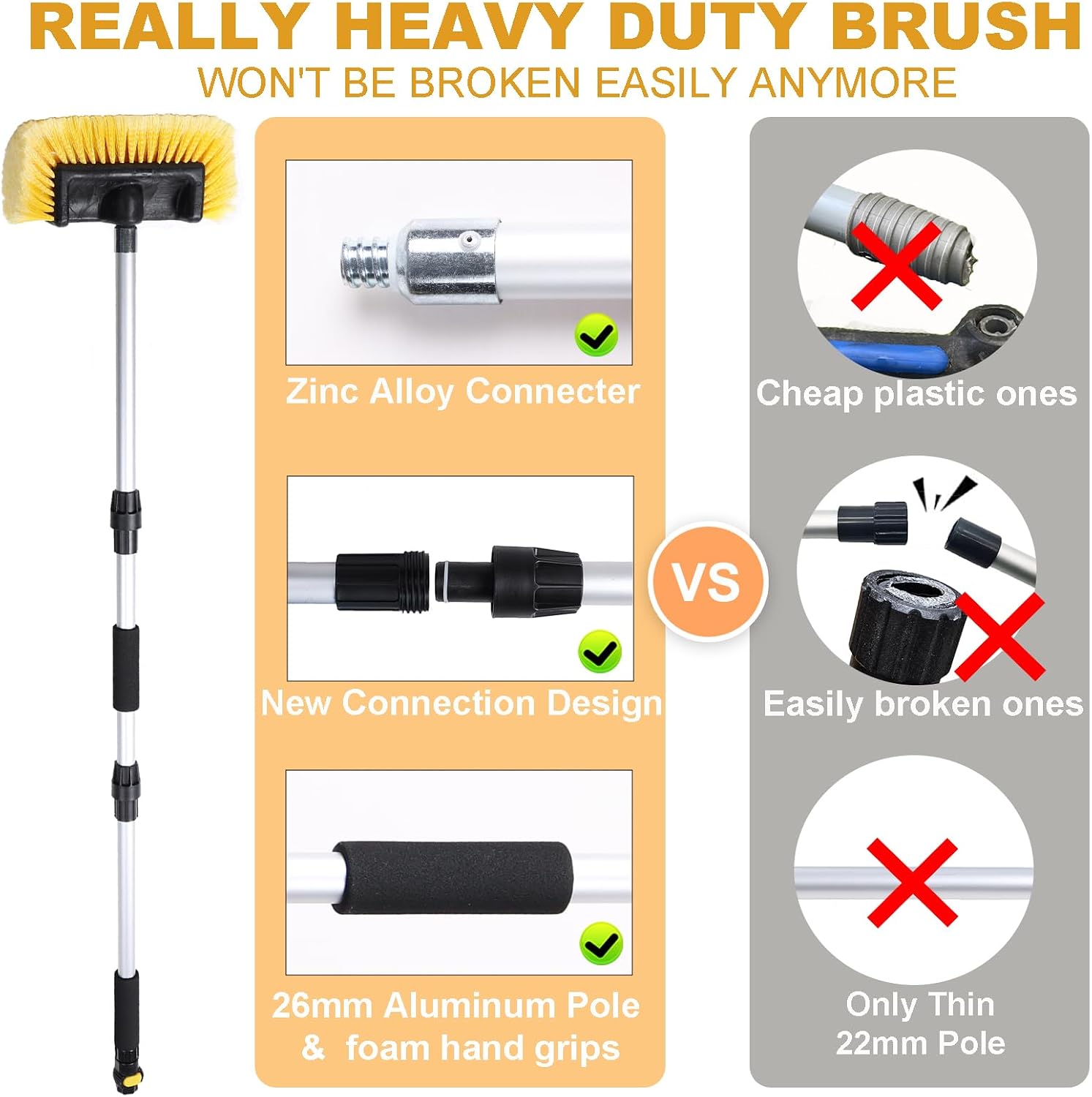 1 Gray Dip Wash Brush for Car + 1 Yellow Flow-Thru Car Wash Brush image 3