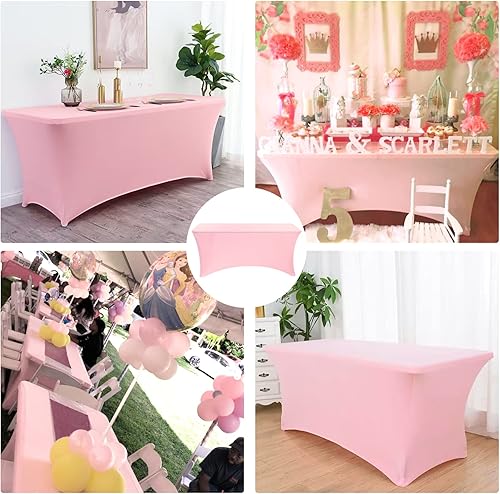 Miniatura 42 de Paquete de 3 manteles de elastano de 6 pies, lavables, resistentes a las arrugas, elásticos para mesas plegables, bodas, fiestas, cumpleaños