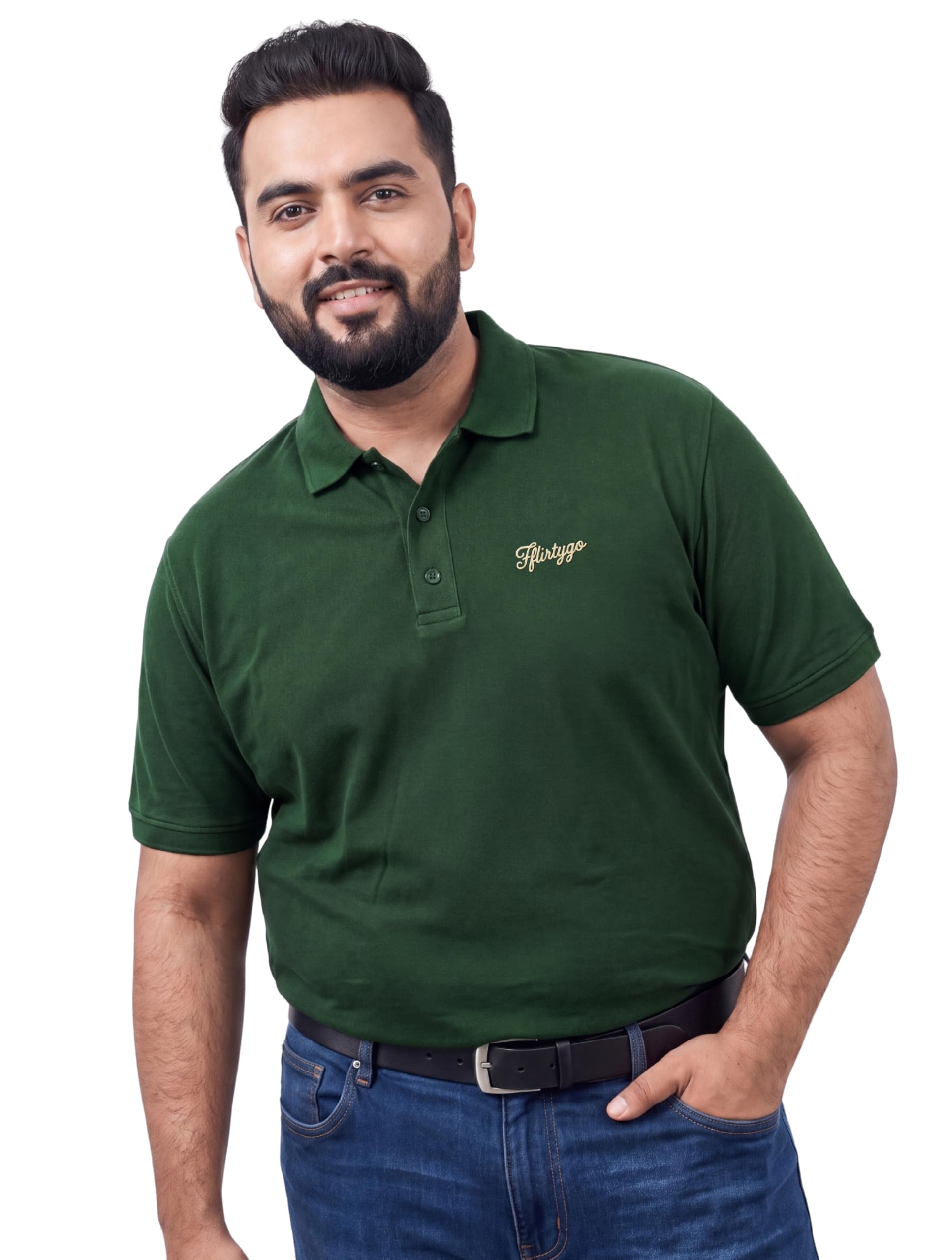 fflirtygo Men's PurEase Cotton Polo T-Shirt | Regular Fit Pure Cotton Collared Tshirt | Solid Polo for Men-picture-20