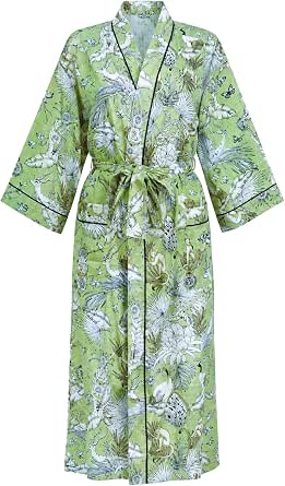 COTSILER Cotton Block Print Kimono Robe for Women