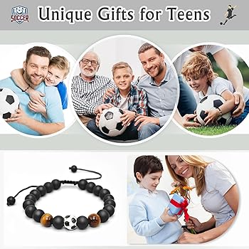 Bracciale Calcio Per Bambini - Con Pietre Naturali E Pallone 3D, Regolabile E Ispiratore Per Appassionati - Foto 4
