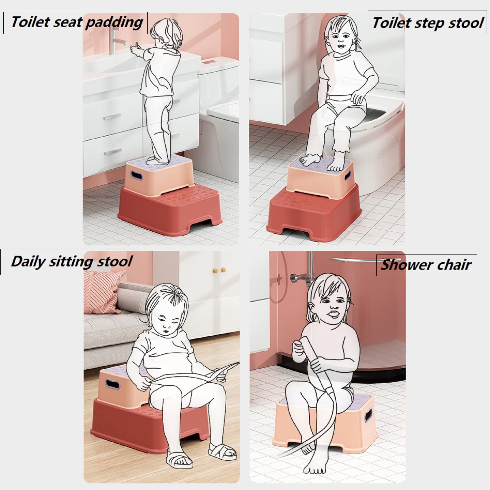 Taburete de Dos Pasos para niños, Taburete de Dos Pasos para niños pequeños, Taburete de Dos Pasos para bebés, Taburete de Dos Pasos para niños, baño y Cocina, diseño Robusto y práctico,A