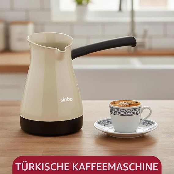 Sinbo Turkish Coffee Machine Electric 1000 W 5 Cups/400 ml Cezve Coffee Maker with 360° Base Overheating & Boil Dry Protection Stainless Steel Heating Element SCM-2951
