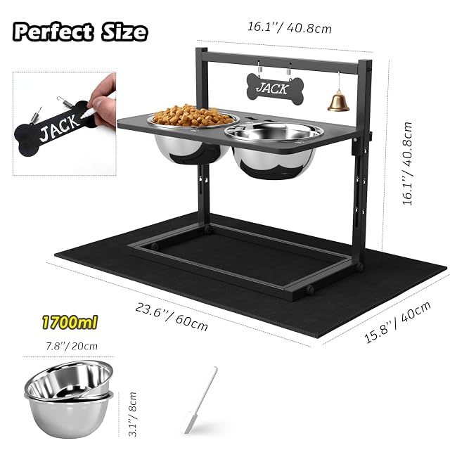 Foto 3 de 6 de TIDANT Cuencos elevados para perros con alfombrilla, altura ajustable de 4.3 a 11.8 pulgadas