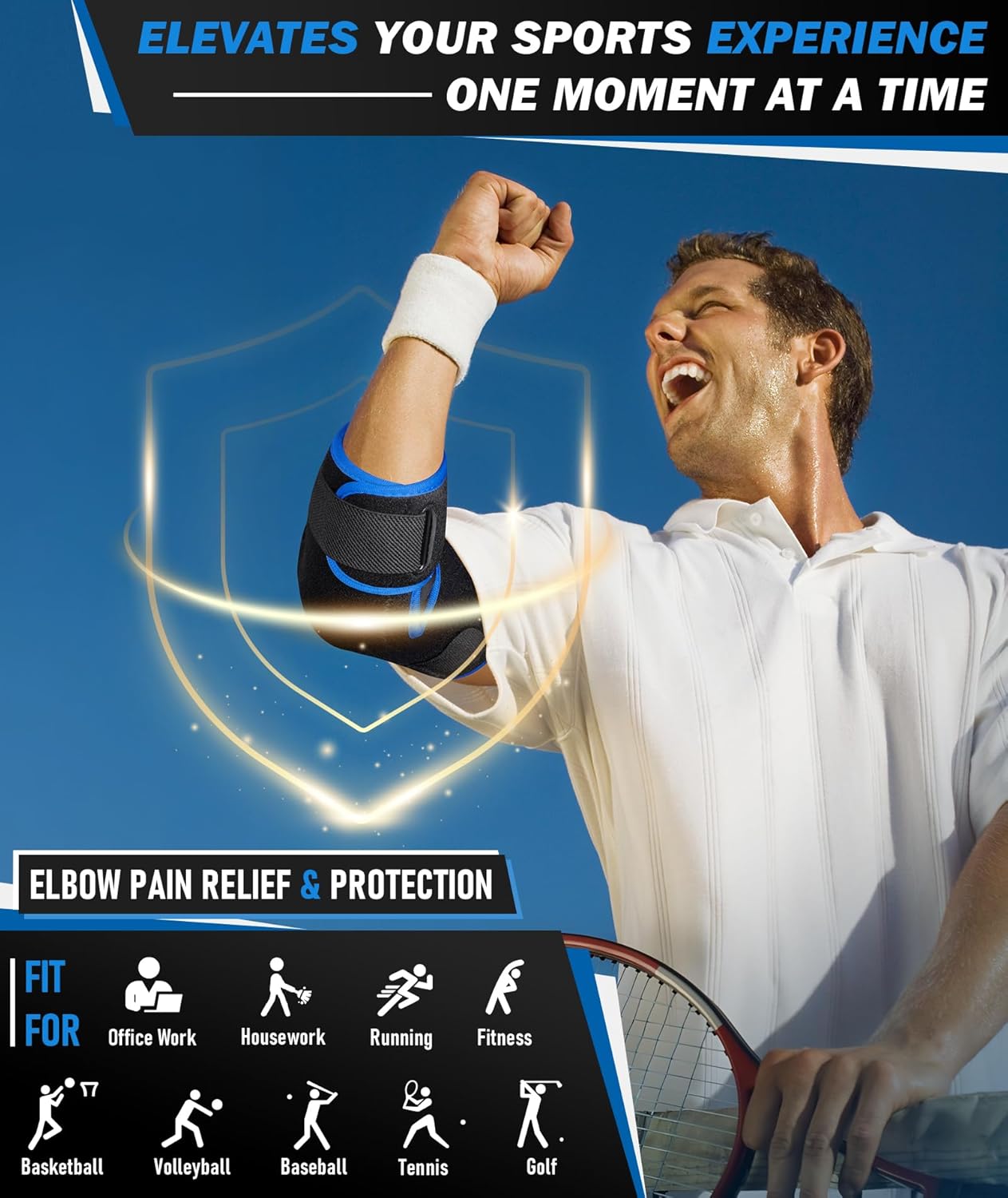 Elbow Brace for Tennis Elbow & Tendonitis- Adjustable Compression Sleeve Strap for Sports Injury, Bursitis, Arthritis Pain Relief, Elbow Support for Men & Women