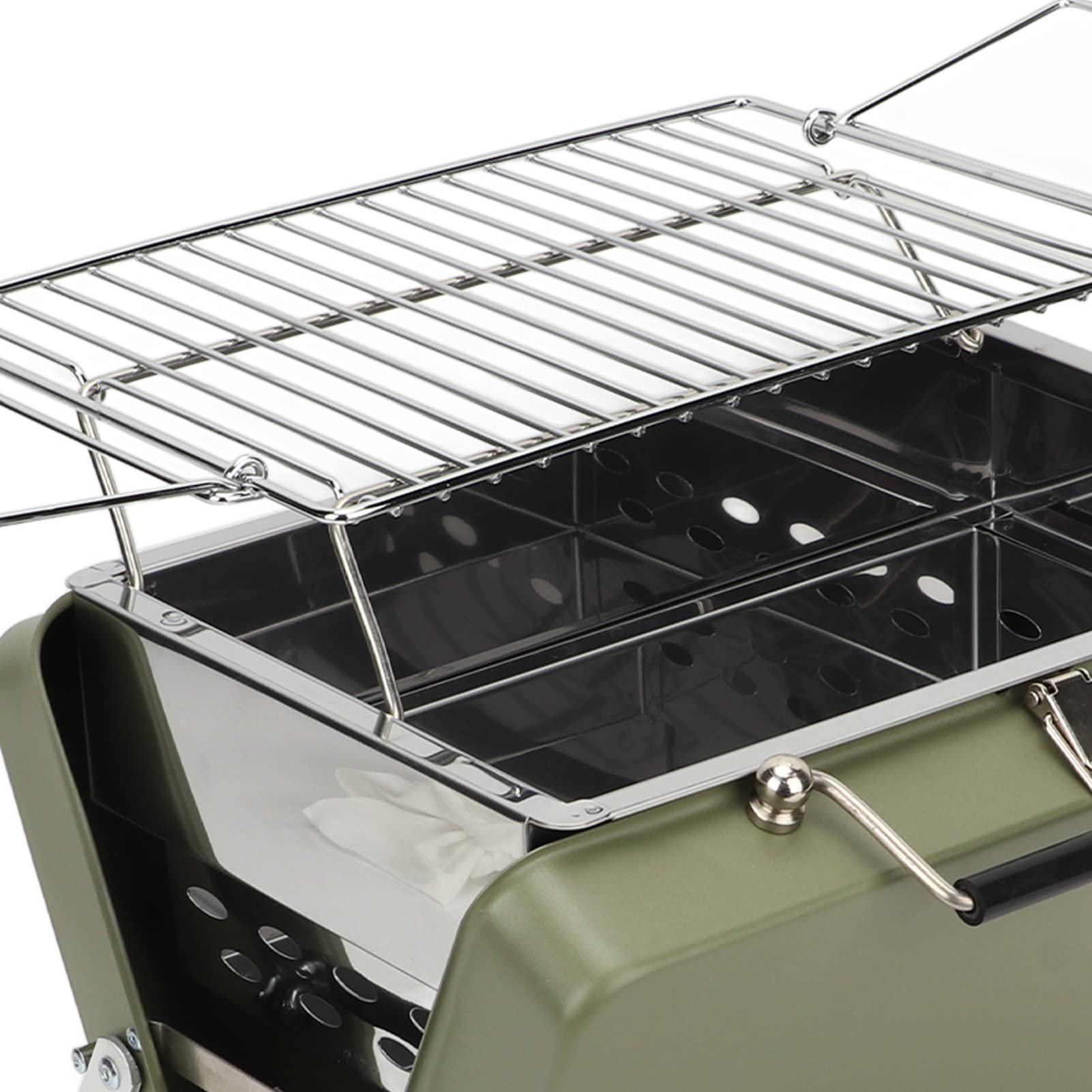 Griglia per barbecue portatile a carbone, pieghevole, compatta, leggera, in acciaio inox, per cucinare all'aperto, per campeggio, picnic, cortile, polvere di ferro, acciaio (Verde)