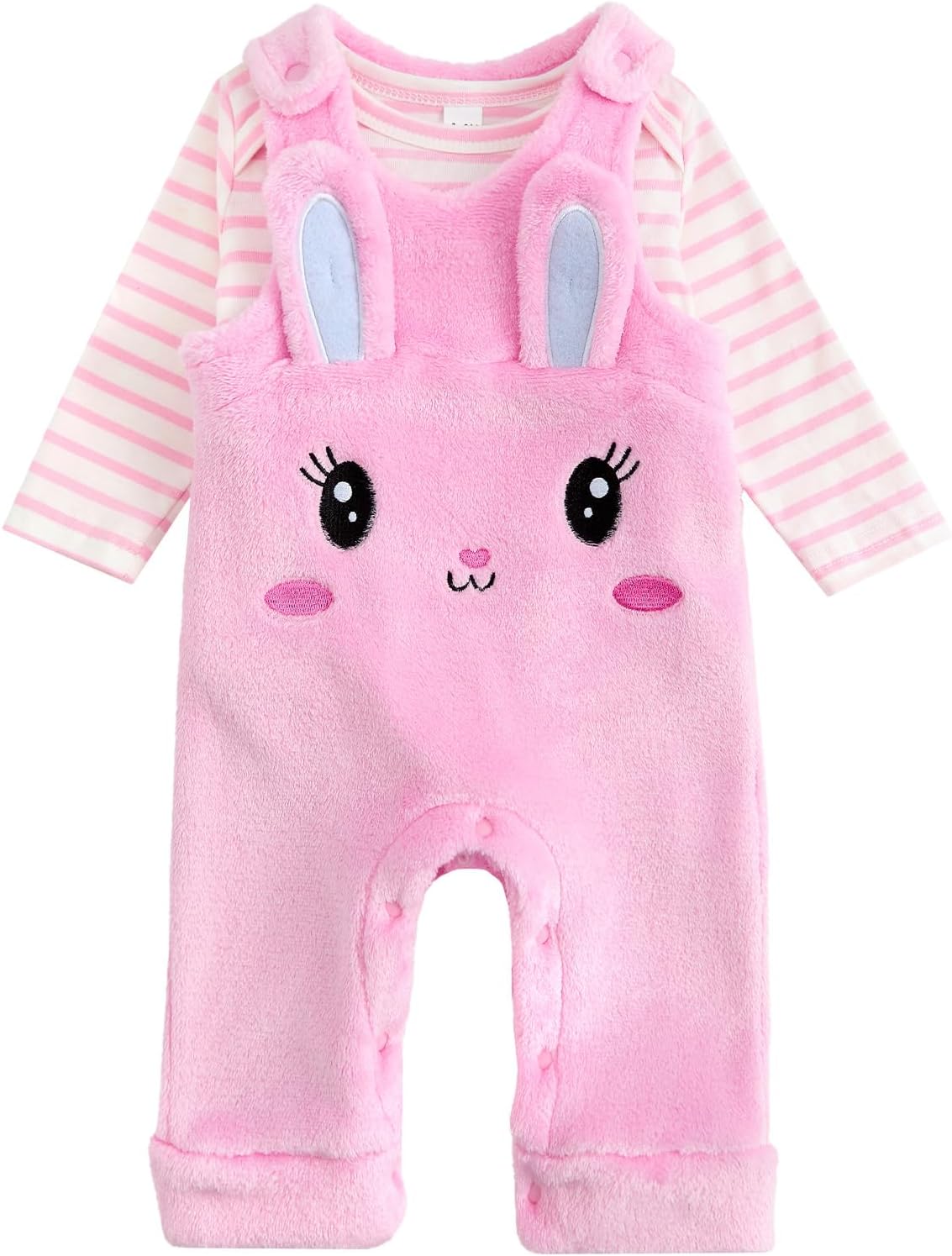 JiAmy Newborn Baby Outfit Baby Fleece Overalls Toddler Flannel Onesie Romper Two-piece Set