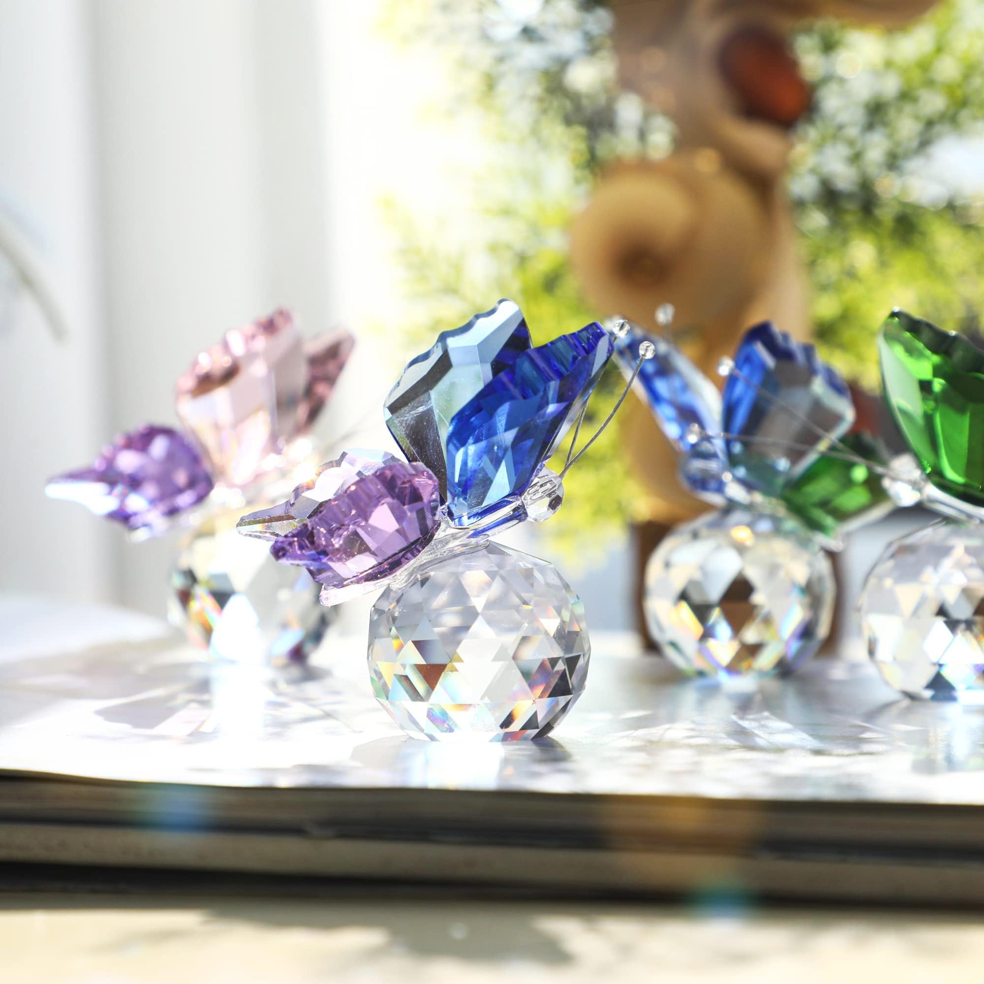 Figura decorativa de mariposa de cristal para decoración de boda del hogar, decoración de mariposa voladora, estatua coleccionable (paquete de 4)