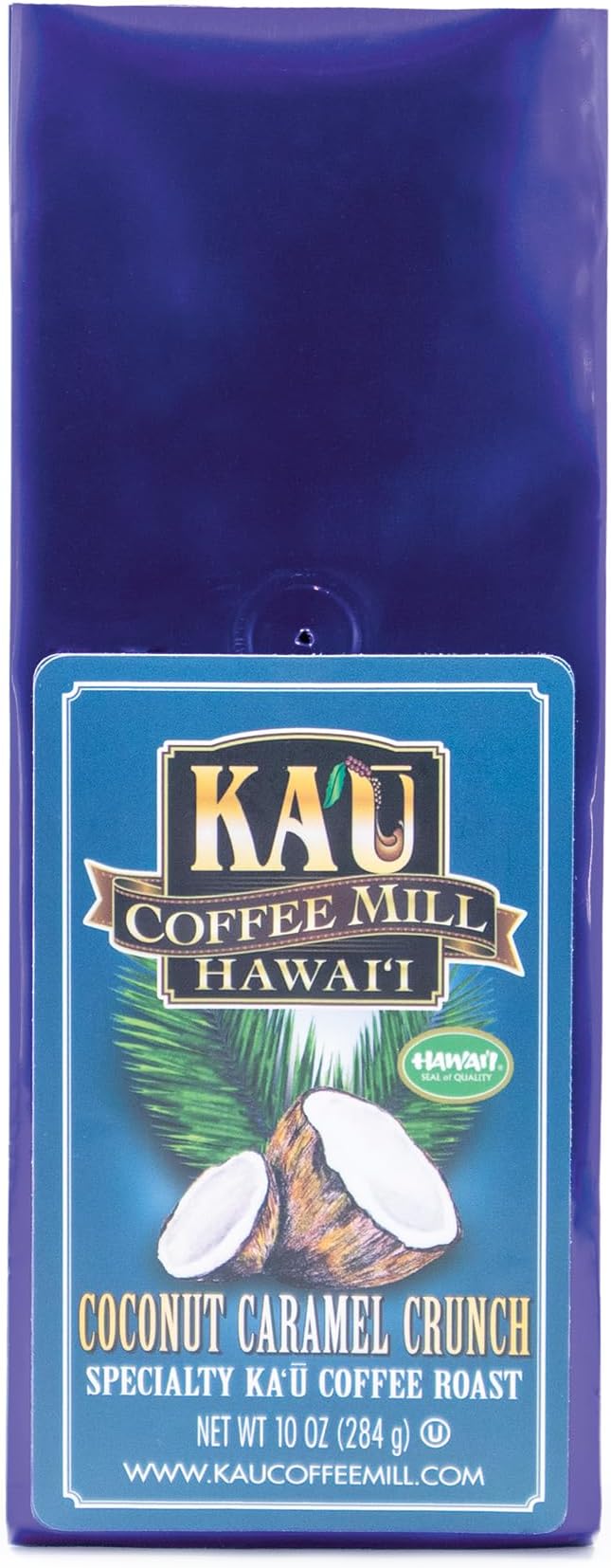 Ka'u Coffee Mill Handcrafted Coconut Caramel Crunch Flavored Coffee - Pure Kau Cafe from Hawaii Grown Arabica Beans - Gourmet Small Batch - 10oz