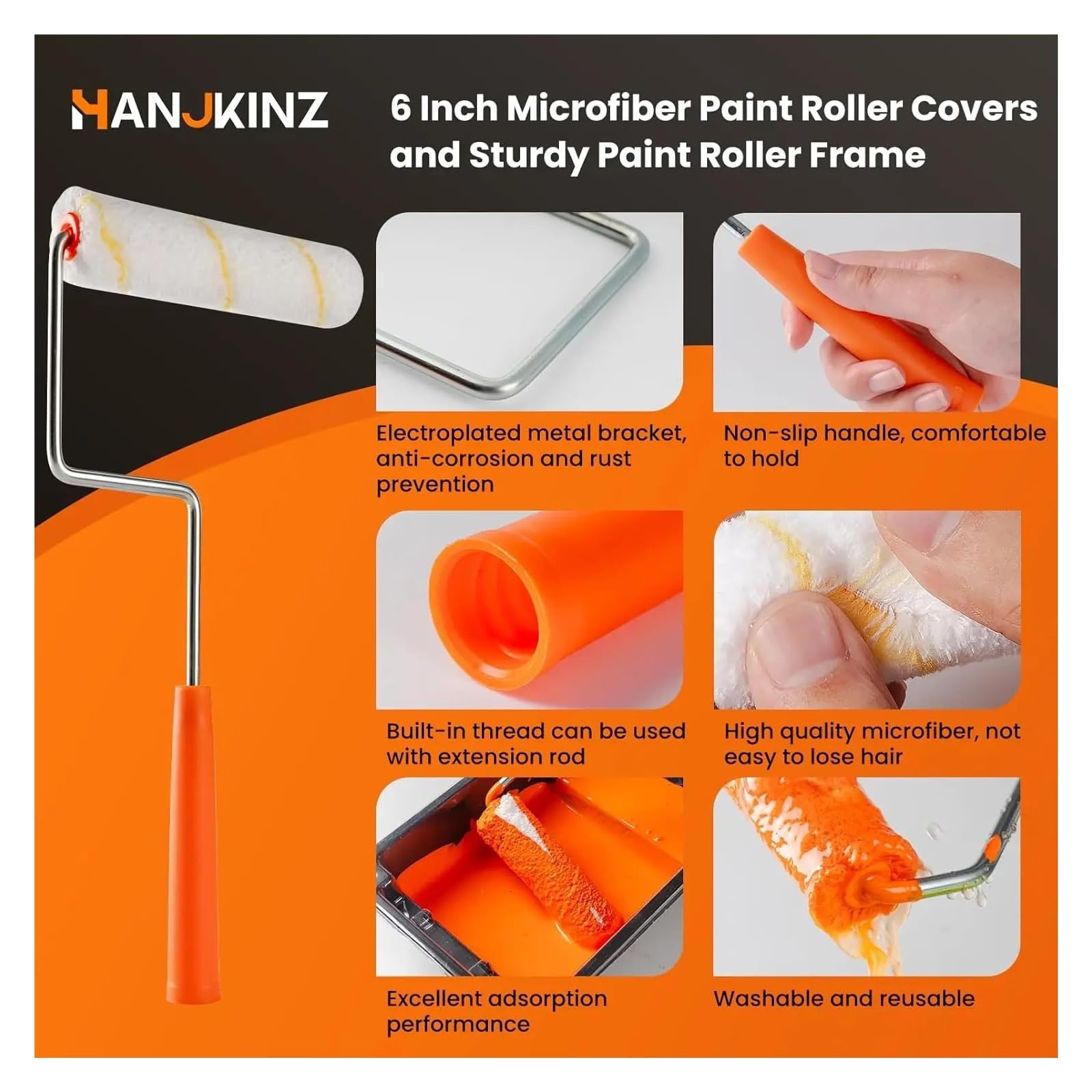 Rodillo Pintura Pared Cubiertas for rodillos de pintura de microfibra de 6 pulgadas | Paquete de 40 con 2 marcos for un acabado liso en paredes y techos