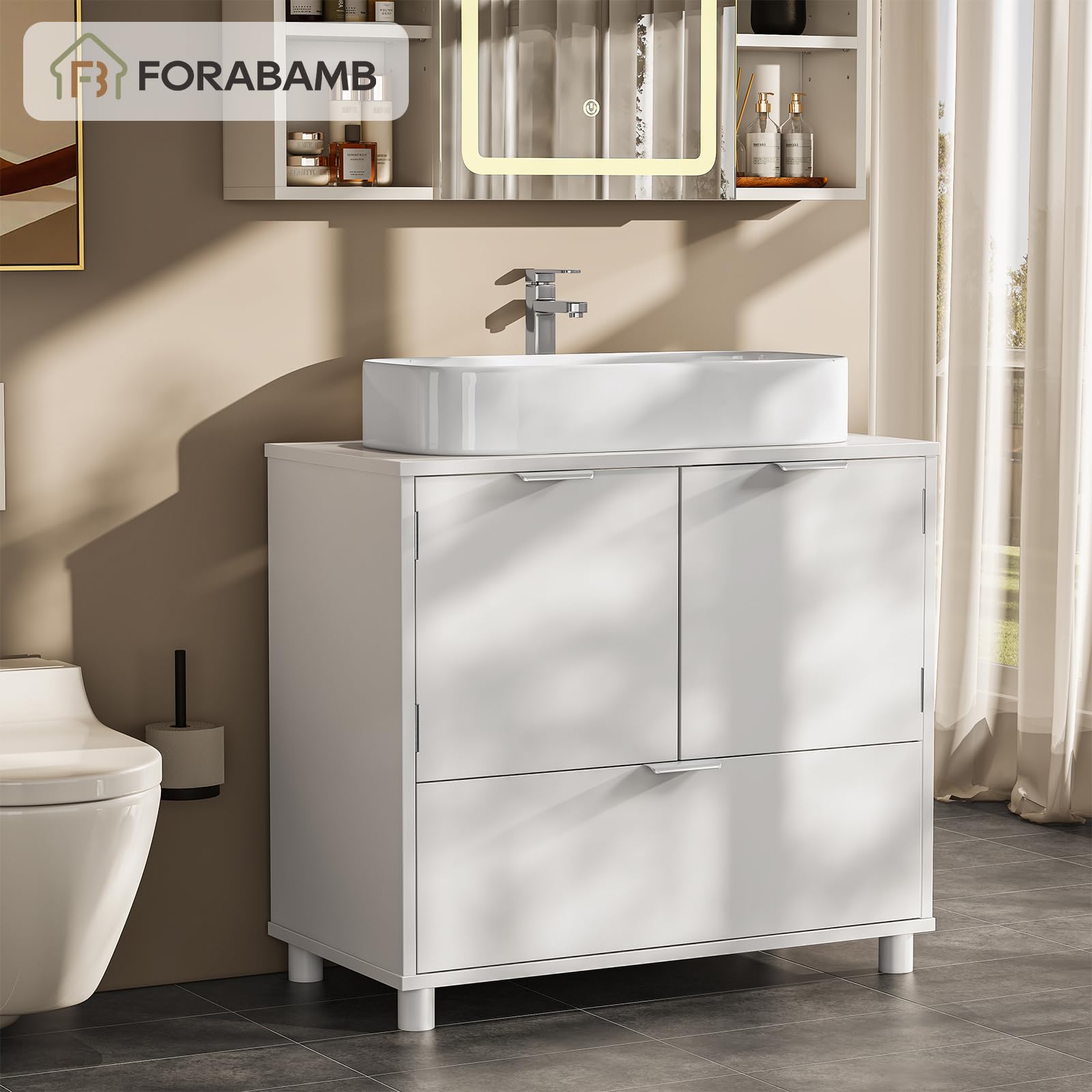 Waschbeckenunterschrank, Badezimmerschrank mit 2 Türen, große Schublade, viel Stauraum, Badezimmer Unterschrank Waschtischunterschrank Badschrank weiß,30 x 60 x 60 cm