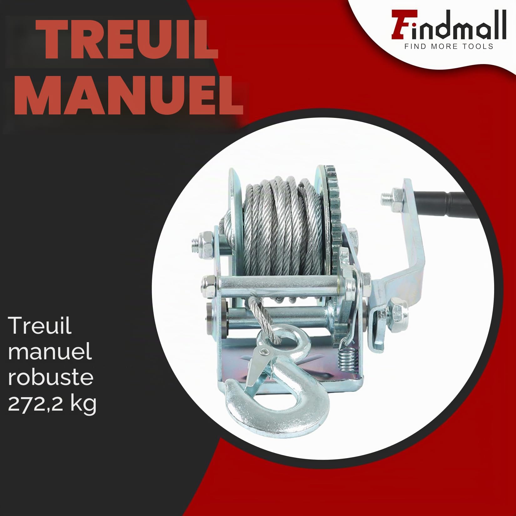 Treuil manuel robuste de 272,2 kg avec fil d'acier de 8 m à cliquet bidirectionnel à cliquet bidirectionnel pour remorques ou remorques de bateaux, équipements personnels de motomarine et de pelouse