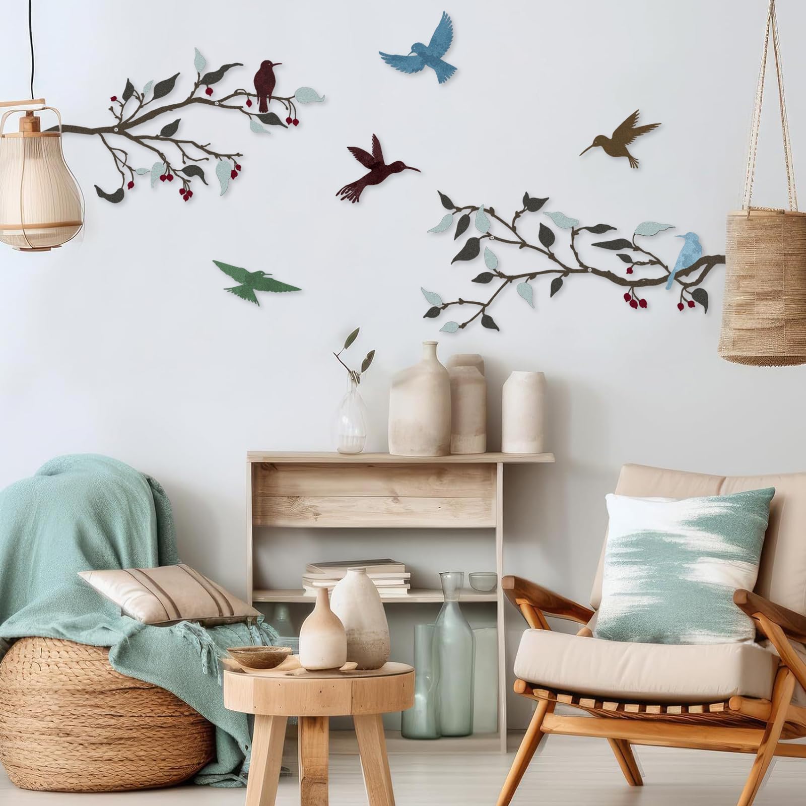 Pduoduo Set di decorazioni da parete in metallo con uccelli uccelli in metallo su rami decorazione da appendere alla parete Ideale per la decorazione di giardini e case all'interno e all'esterno
