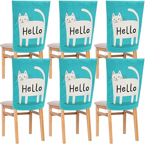 Hello Cartoon Cute White Cat Decorative Dorm Desk Chair Cover for Hotel Soft Machine Washable Chair Slipcovers cobertores para sillas de comedor Set