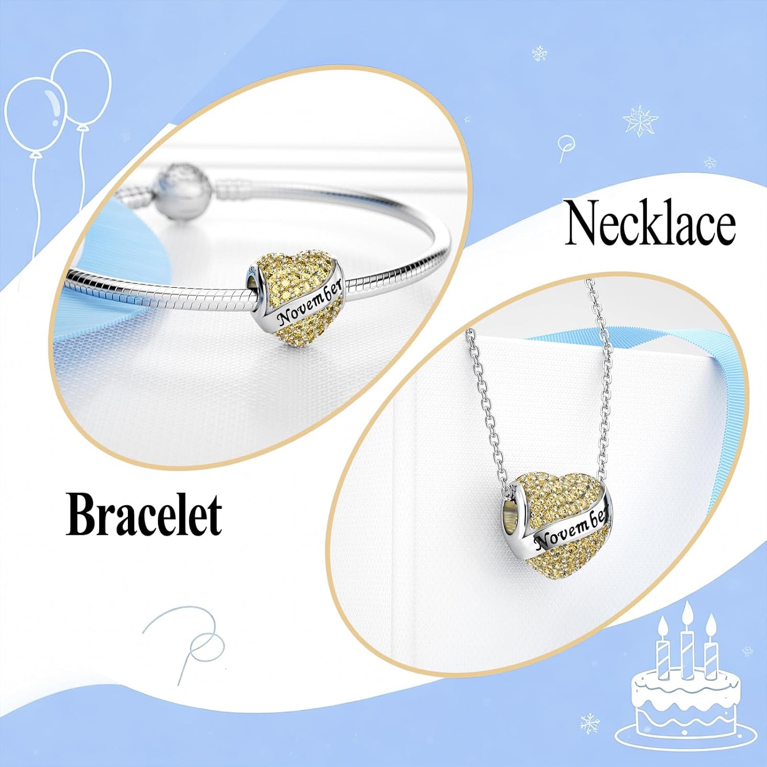 DALARAN Birthstone Charms Happy Birthday Heart Bead Charm for Pandora Bracelet with Present Box for Women - Image 2