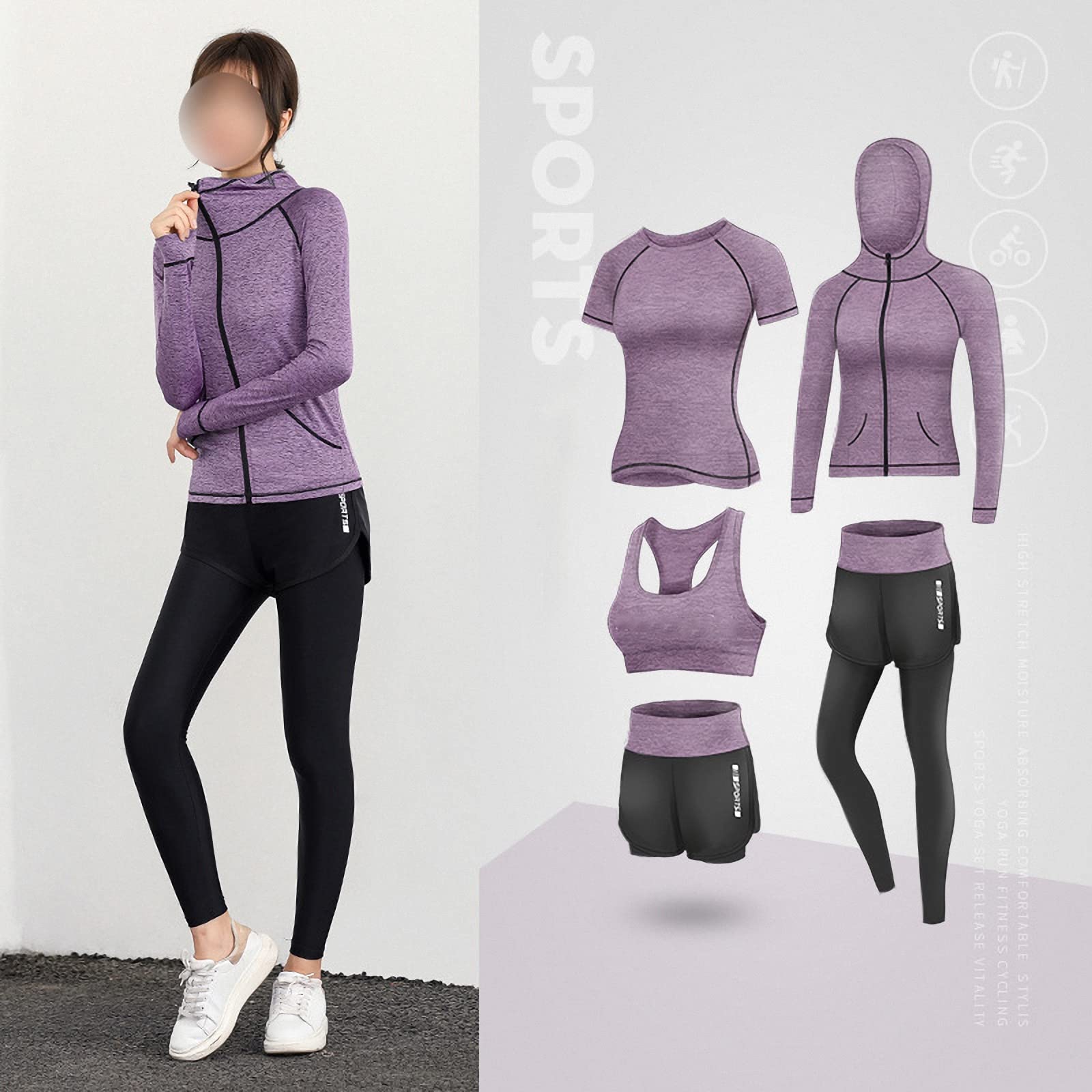 5-częściowy damski dres fitness, joga dla początkujących odzież na siłownię, do biegania na co dzień szybkoschnące legginsy, styl 1, S