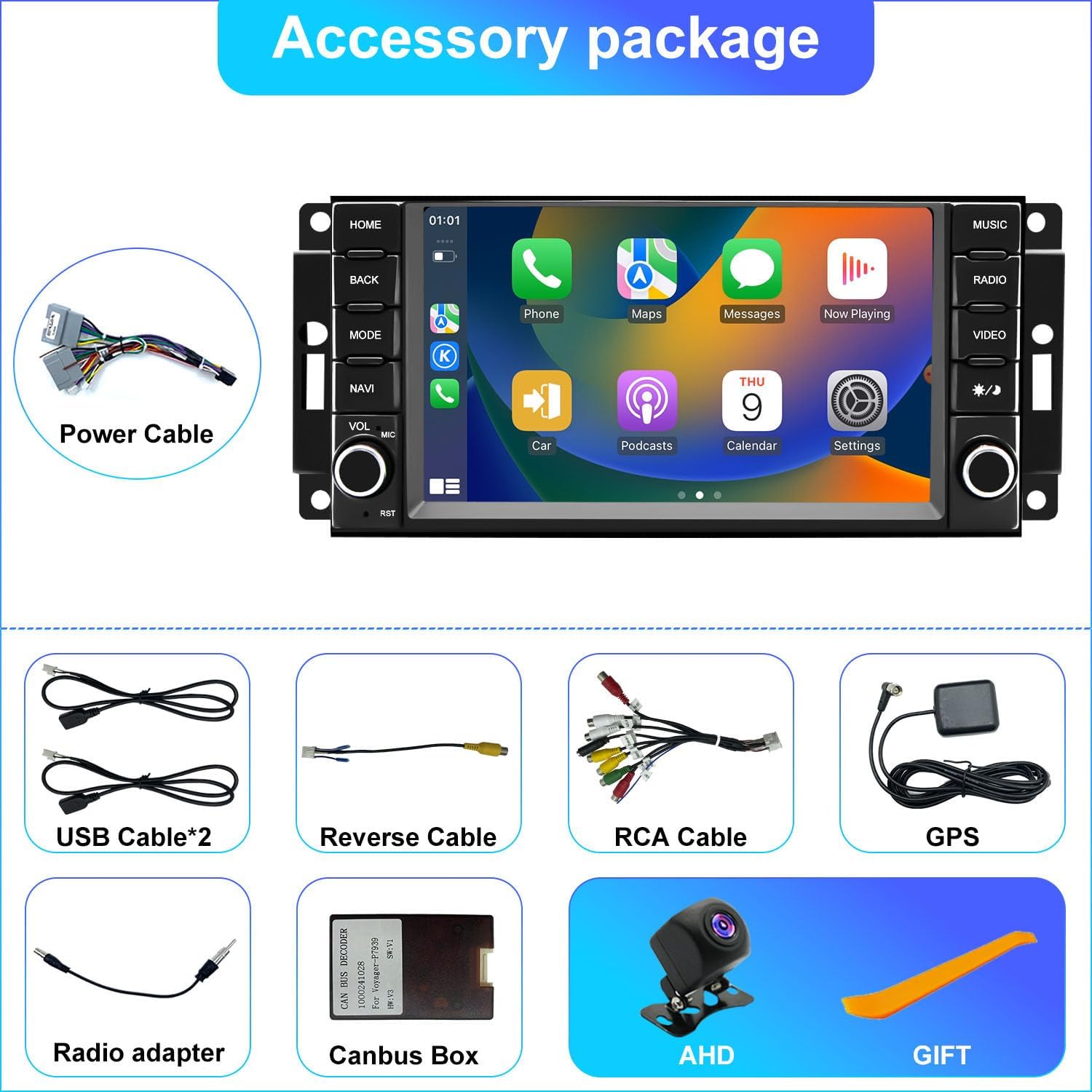 Car Radio for Jeep Wrangler JK 2007-2017, Dodge Ram 1500/2500/3500 2009-2012, Dodge Avenger 2008-2014, Jeep Compass Patriot 2009-2016, Touch Screen Stereo, Wireless CarPlay Bluetooth WiFi GPS FM SWC