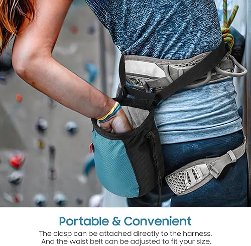 Miniatura 5 de MoKo Bolsa de tiza de escalada con cepillo de tiza, bolsa de tiza de nailon impermeable con 2 grandes bolsillos de almacenamiento con cremallera con