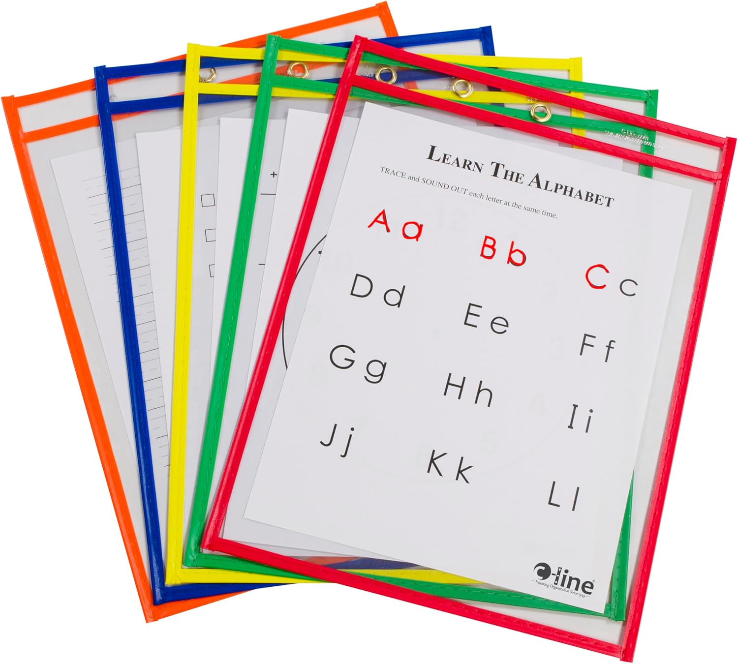 C-Line Reusable Dry Erase Pockets, 9 x 12, Assorted Colors, 10/Pack (40610)