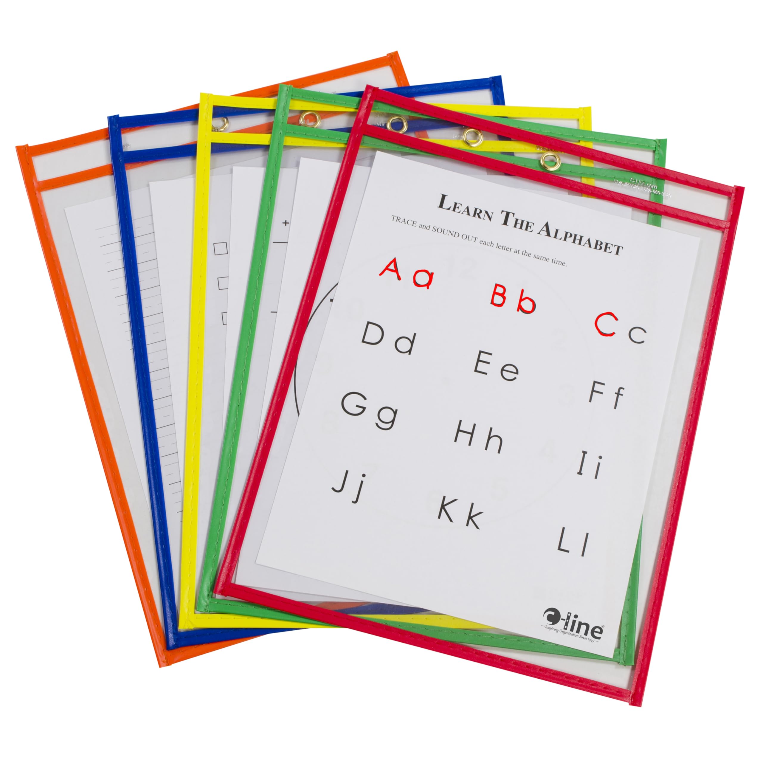 C-Line Reusable Dry Erase Pockets, 9 x 12 Inches, Assorted Primary Colors, 10 Pockets per Pack (40610)