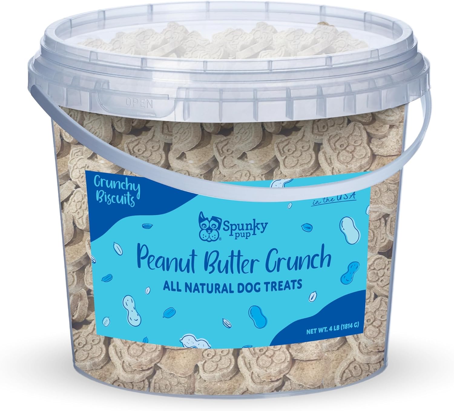Spunky pup Every Day Biscuit Dog Treats - All-Natural, Handmade in USA, Perfect for Training or Snacking, 4 lb Resealable Bucket- Bucket of Biscuits- Peanut Butter Flavor