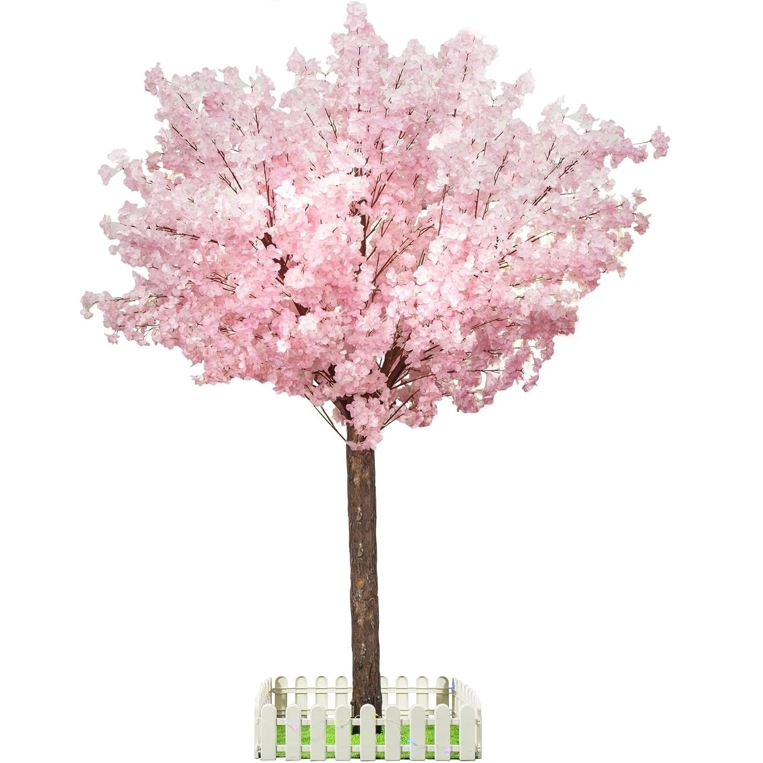 Artificial Cherry Blossom Trees, Handmade Light Pink Tree Indoor Outdoor 4FT 5FT 6FT 7FT Tall Fake Tree with Natural Wood Trunk and Lifelike Flowers for Home Office Party Wedding Decor (Pink, 7FT)