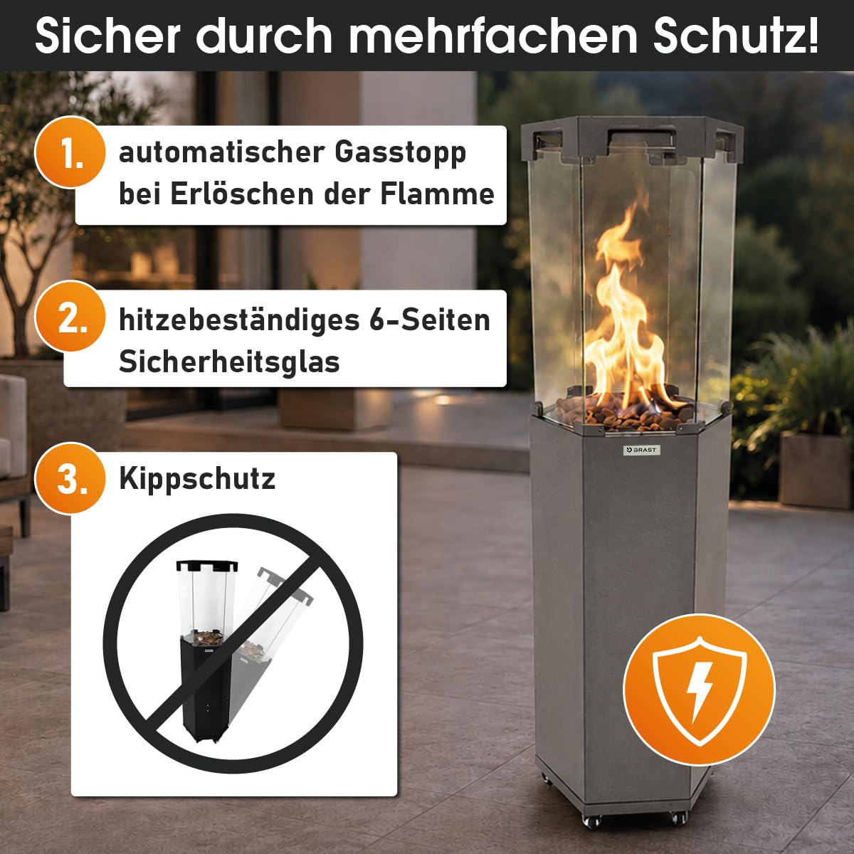 BRAST Gasheizer Gasheizstrahler FLAME | 2-stufige Heizleistung 4 oder 8 kW