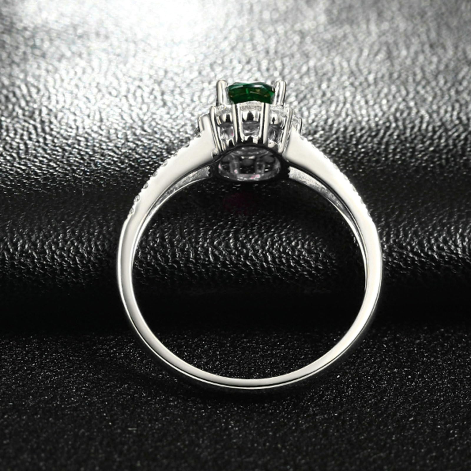 Anillo de compromiso para mujer de platino, anillos de promesa de boda con esmeralda ovalada de 1 ct y moissanita 0,39 quilates, tamaño H 1/2-V 1/2