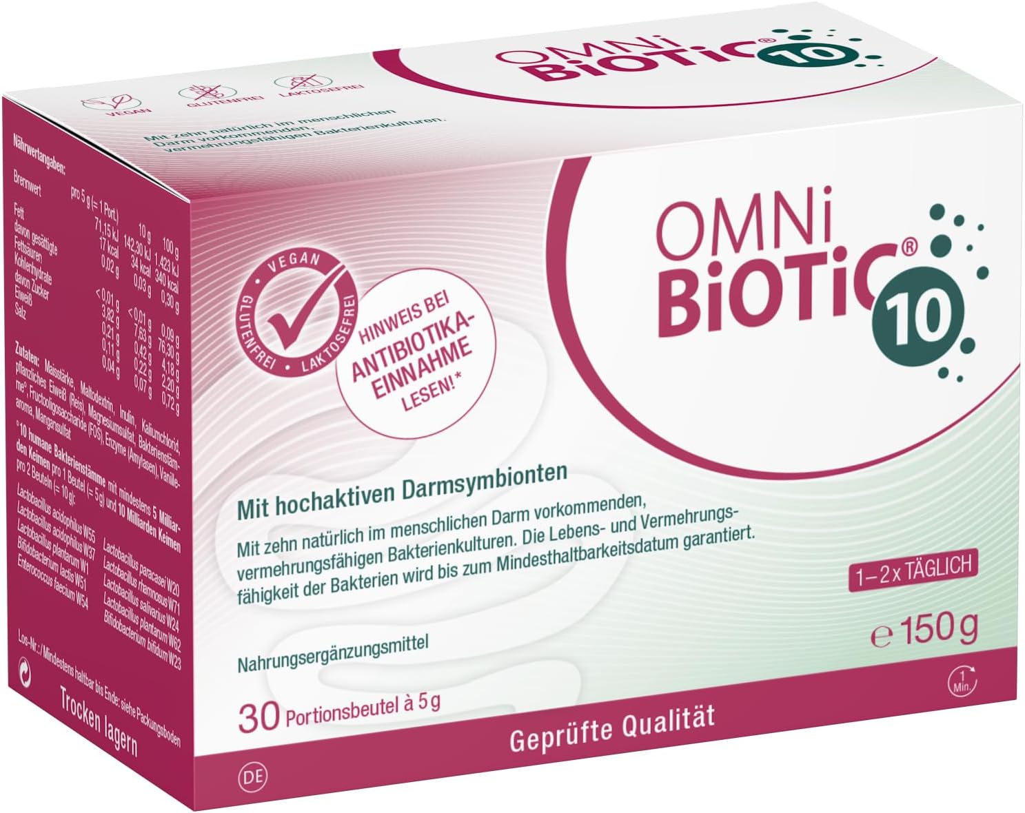 Product image of OMNi BiOTiC 10 | 30 Portionen (150g) | 10 Bakterienstämme | 10 Mrd. Keime pro Tagesdosis | Pulver | Mit Inulin | Vegan | Glutenfrei | Lactosefrei | Zur täglichen Anwendung