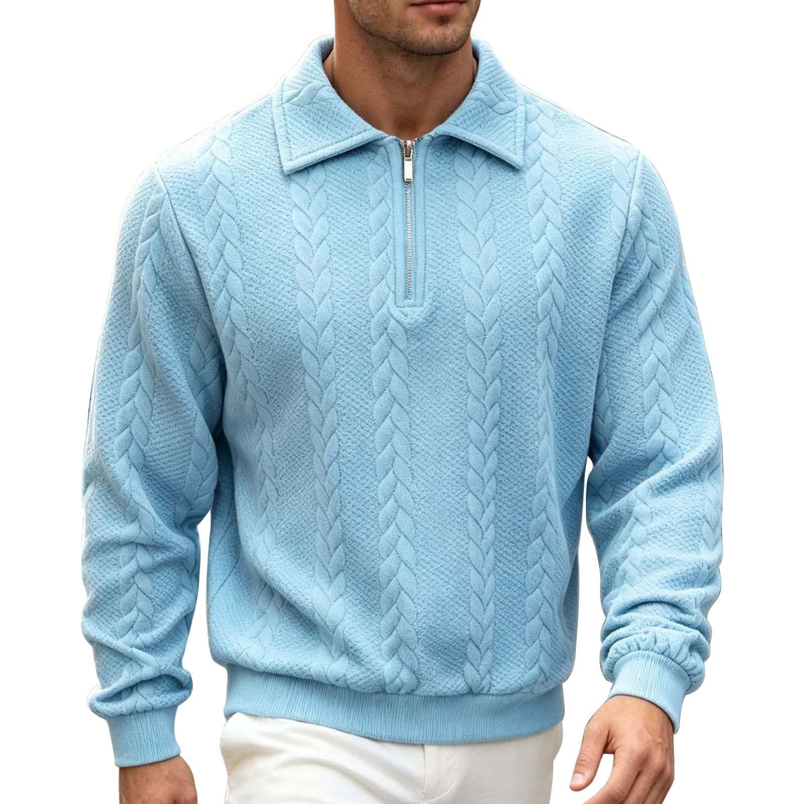 DENGJIAMY Polo texturé pour homme avec fermeture éclair 1/4