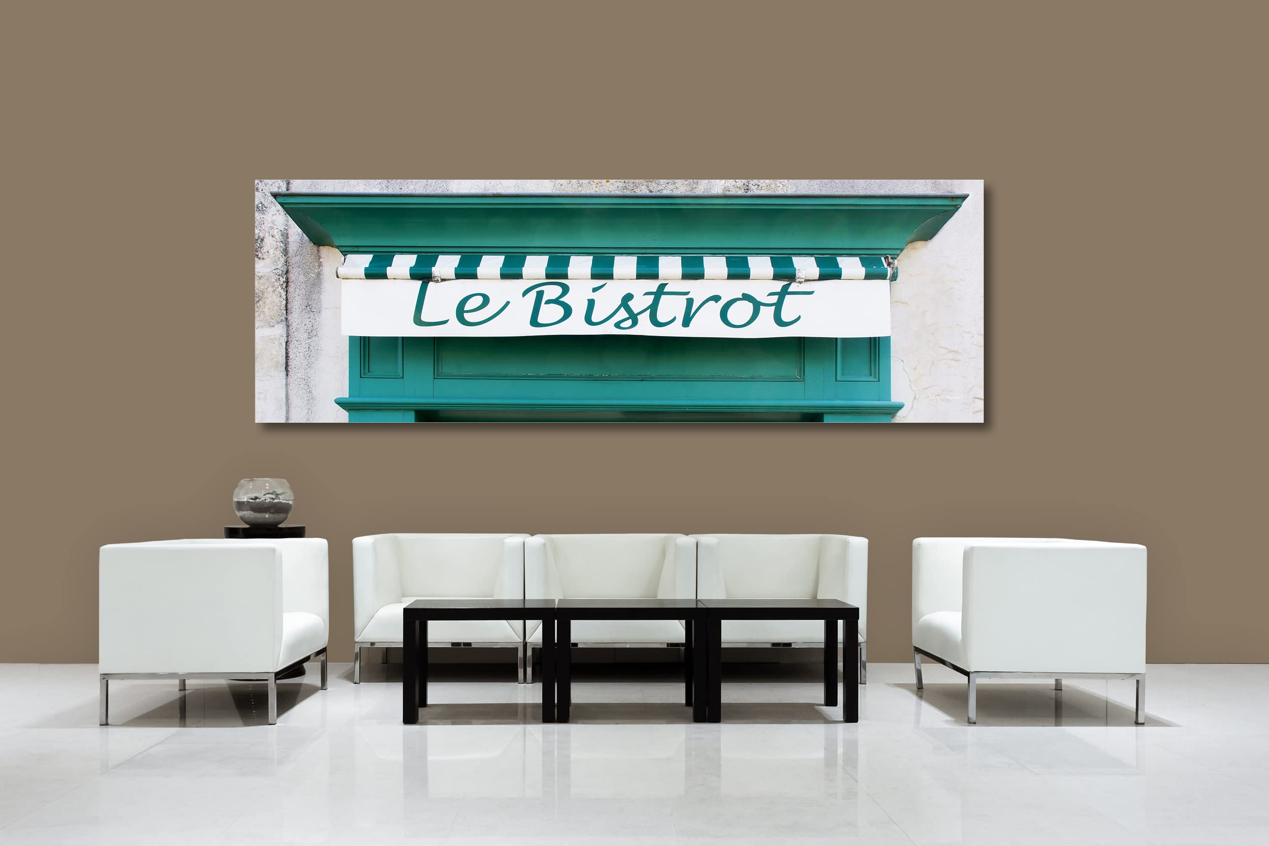 Glücksvilla - Bistrot grün (Leinwand-Bild 2 cm, 90 x 30 cm) | div. Maße - aus DE - Kunstdruck XXL Deko Wandbild quer - Bistro Restaurant Bar Frankreich Paris
