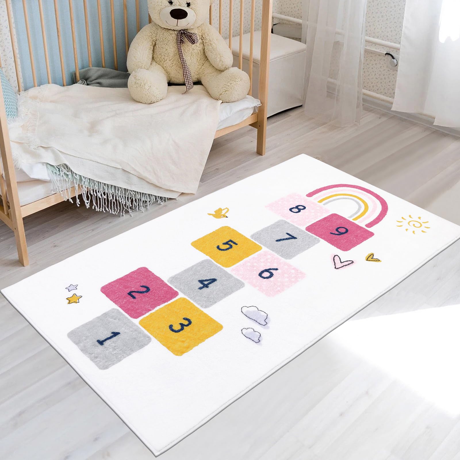 HiiARug Hopscotch Kids Rug 3'x5' Fun and Educational Playroom Rug Soft Durable Rainbow Floor Carpet Kid’s Play Mat for Bedroom, Playroom, Nursery, Gift for Girls & Boys(Colorful)