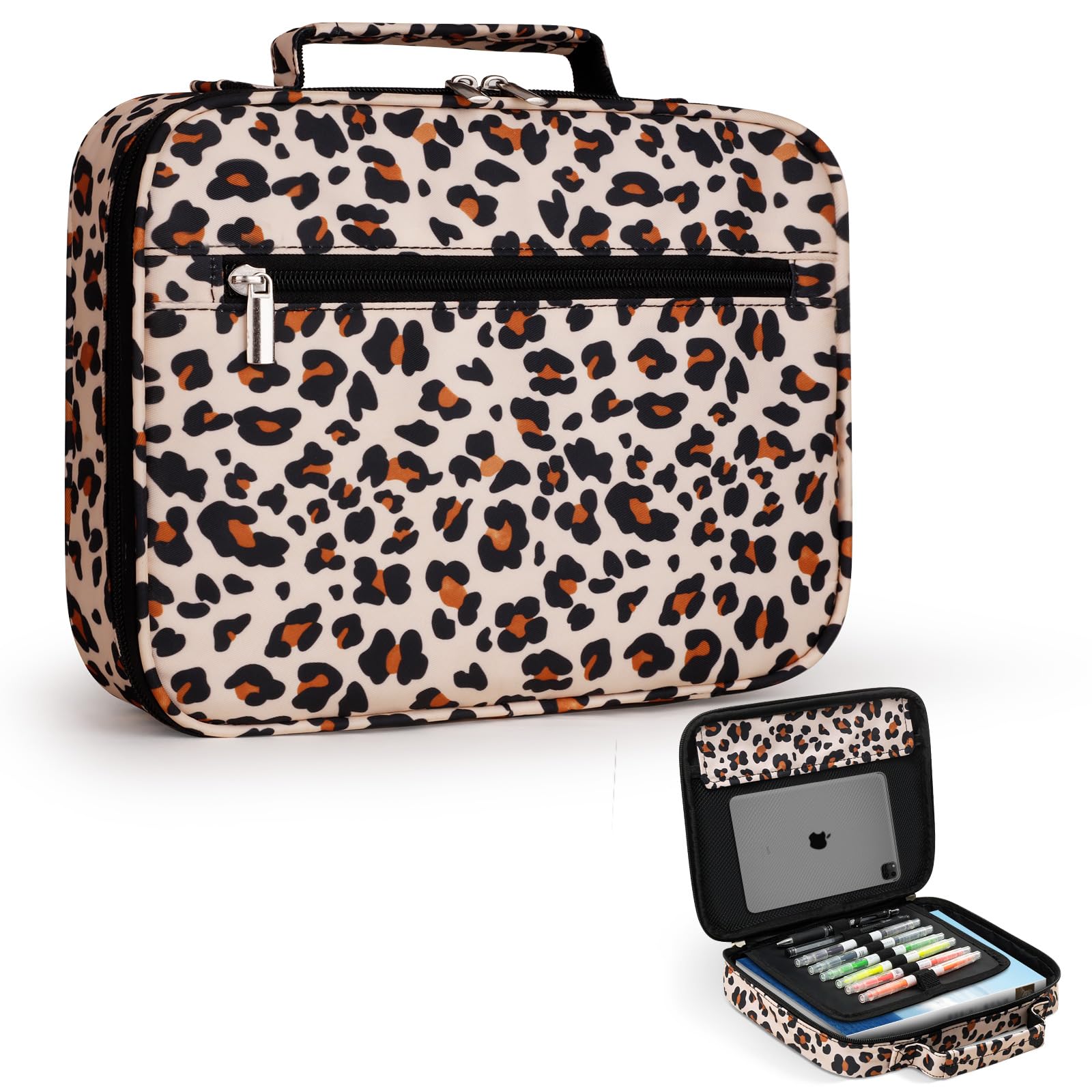 HAWGON Bible Cover for Women - Bible Case for Men,Multi-Functional Carrying Organizer,Large Book Case,Bible Study Supplies with Detachable Pen Slots for Church, Office, Travel (Beige Leopard) โ image 1
