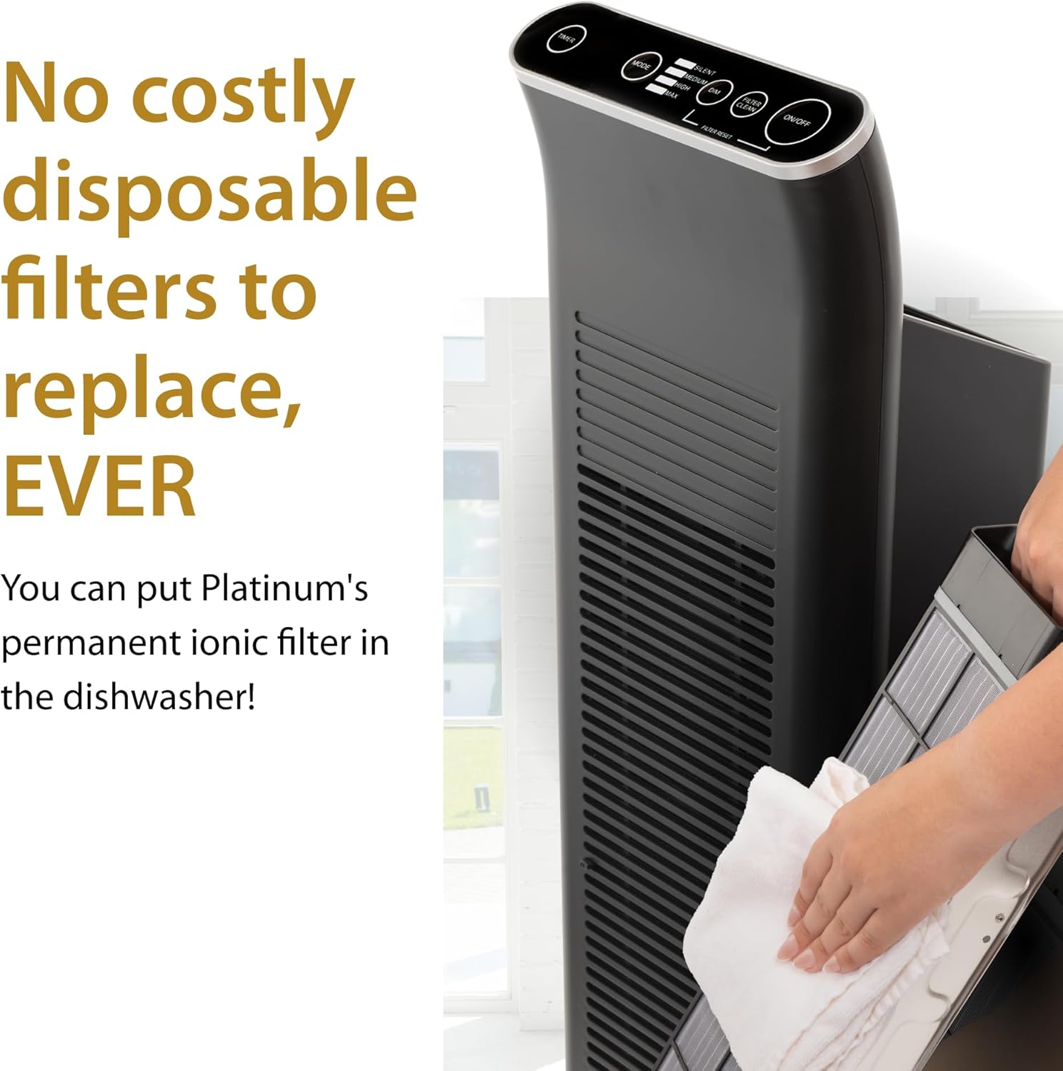 Ionic Pro Platinum (TA750) Air Purifier Tower, Never Replace Filters, Quiet Negative Ion Technology, Cleans Rooms Up to 800 sq ft