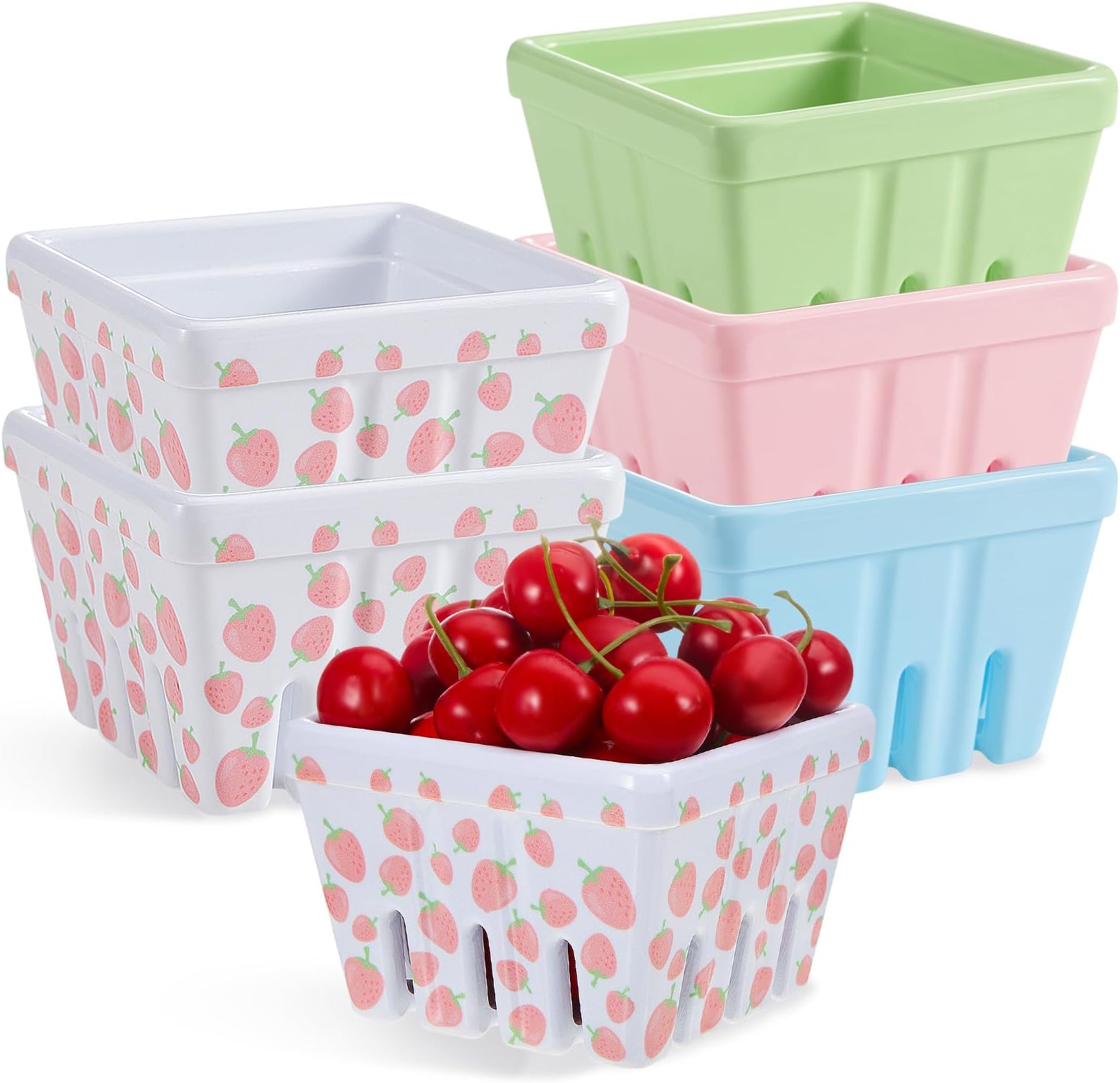 Retros Market Gomakren Ceramic Berry Basket Set Of 2, Square Fruit Bowl With Holes, Small Fruit Basket Containers For Kitchen Counter, Berries, Strawberry, Grape, Cherry, White - View #14