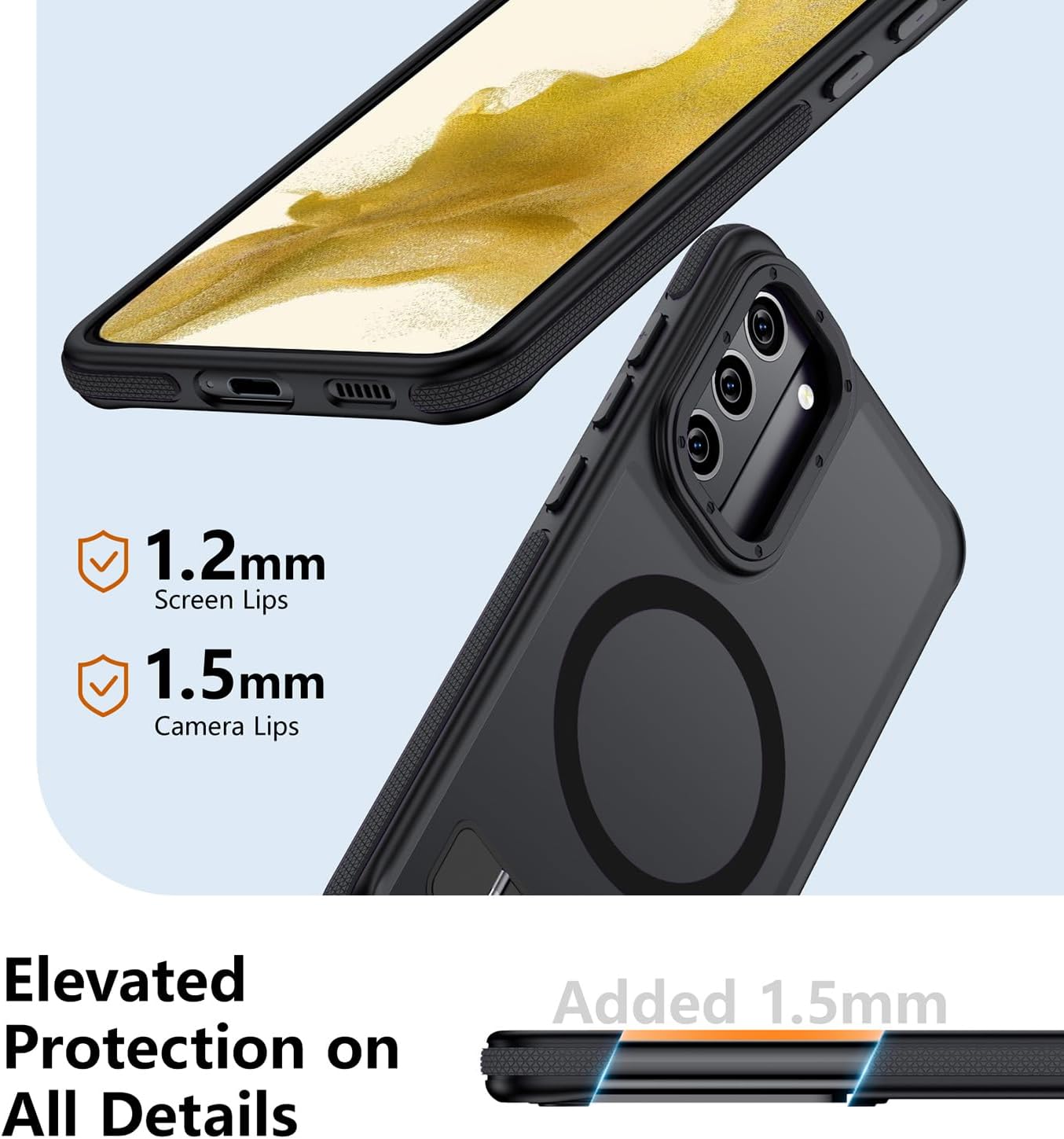 for Samsung Galaxy S22 Case, [Compatible with MagSafe], Adjustable Kickstand,Military Grade Drop Tested, Translucent Matte Phone Case for Galaxy S22 Case (Black)