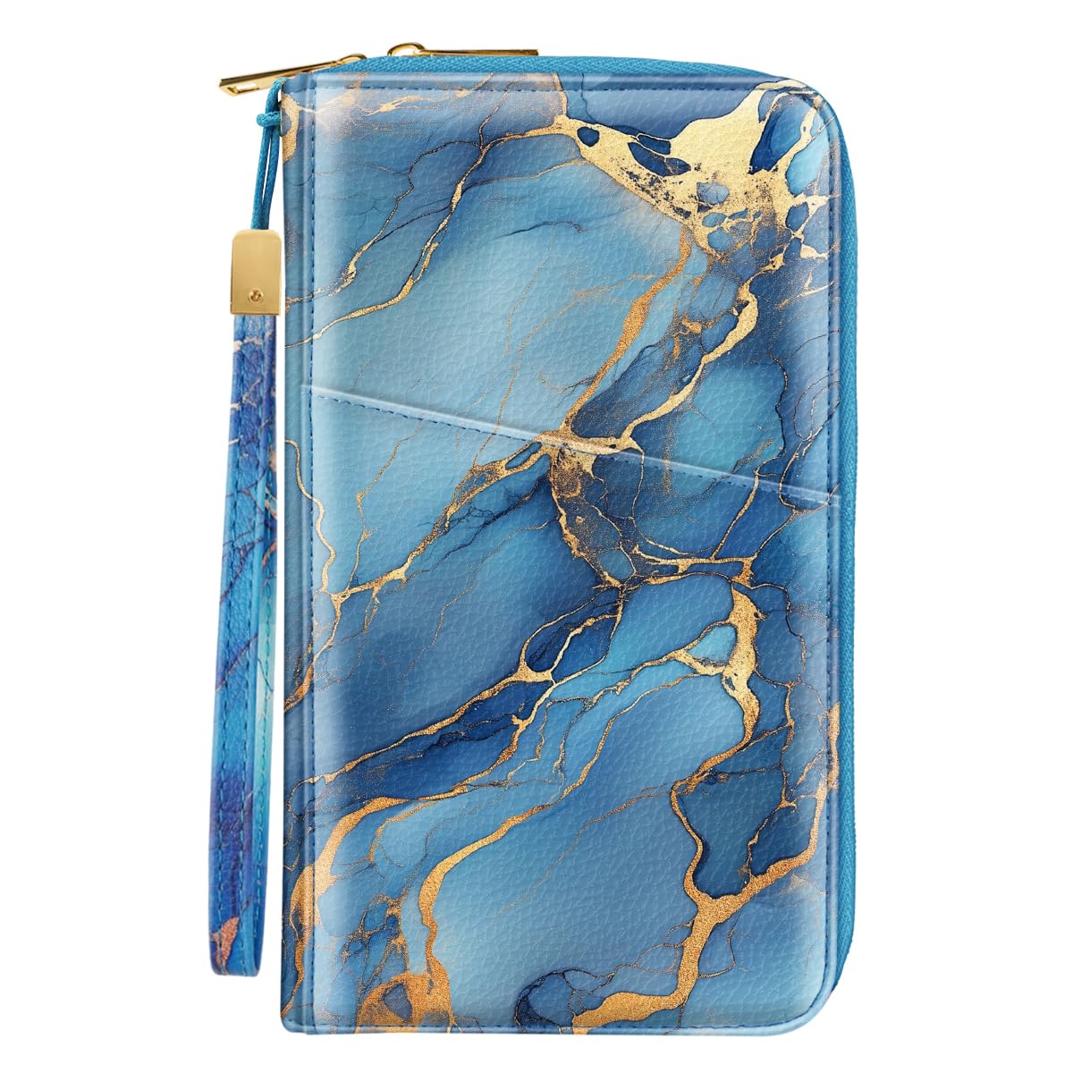 Family Passport Holder Wallet RFID Blocking Document Organizer PU Leather Mulit-purpose Travel Wallet Credit Cards Case for Women Men, Blue Marble-image-45
