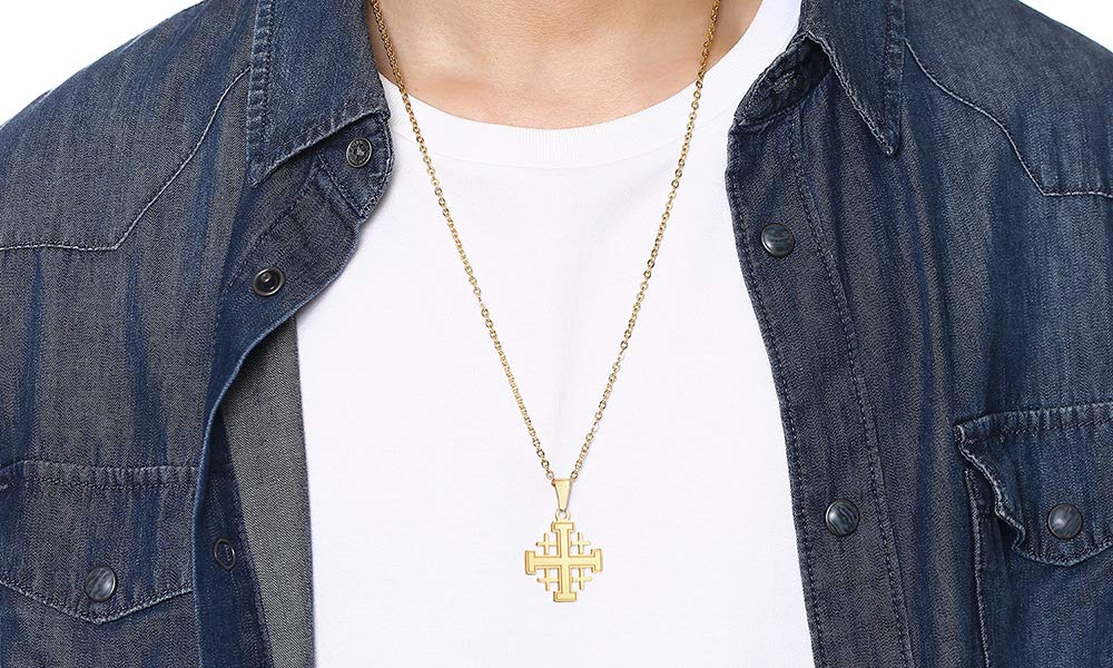 VNOX Acier Inoxydable Jérusalem Croix Pendentif Collier Bijoux Religieux Cadeau pour Hommes Femmes