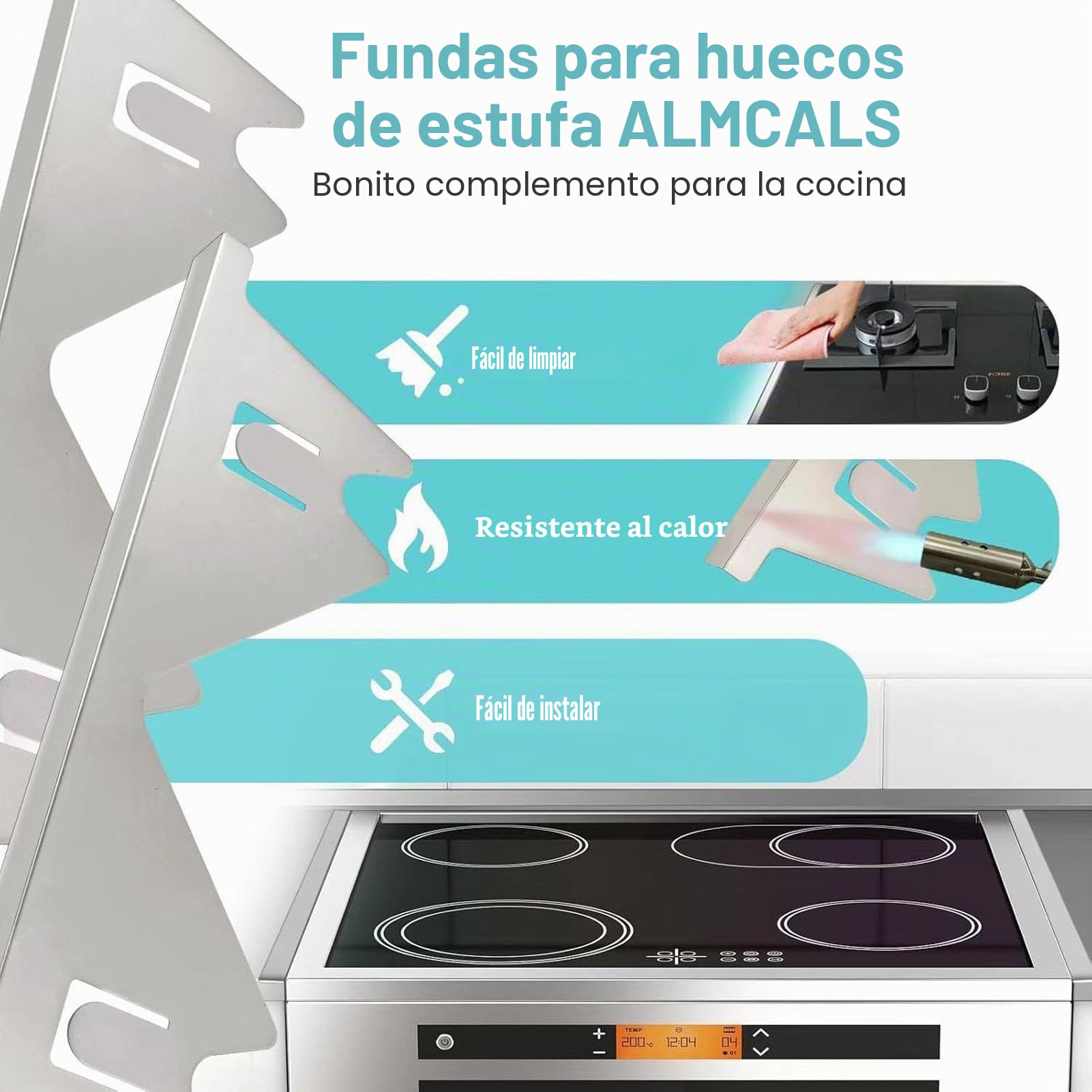 Cubiertas para Espacios de Estufa de Acero Inoxidable, Paquete de 2 Rellenos para Espacios de Horno, Ancho de 0.79 y Longitud Ajustable de 13.8 a 27.5, Resistente Al Calor
