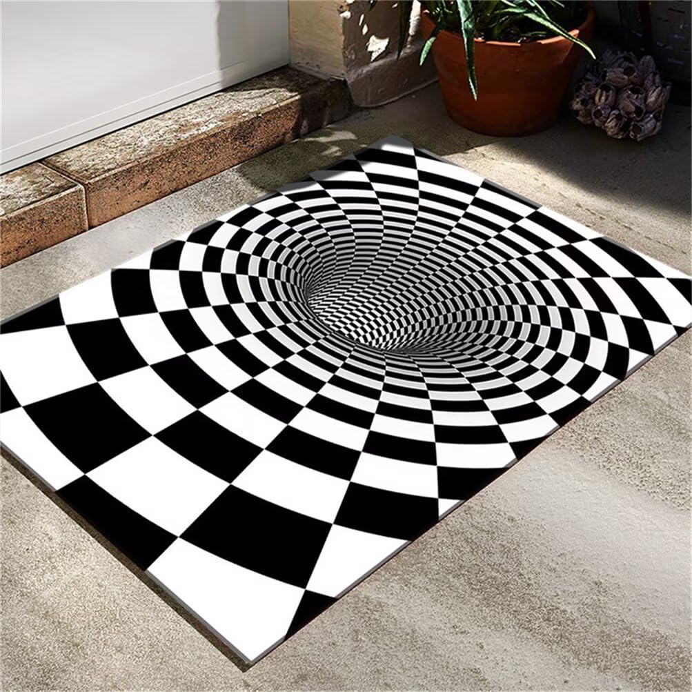 Tapis de salon noir et blanc 120x160cm antidérapant et géométrique