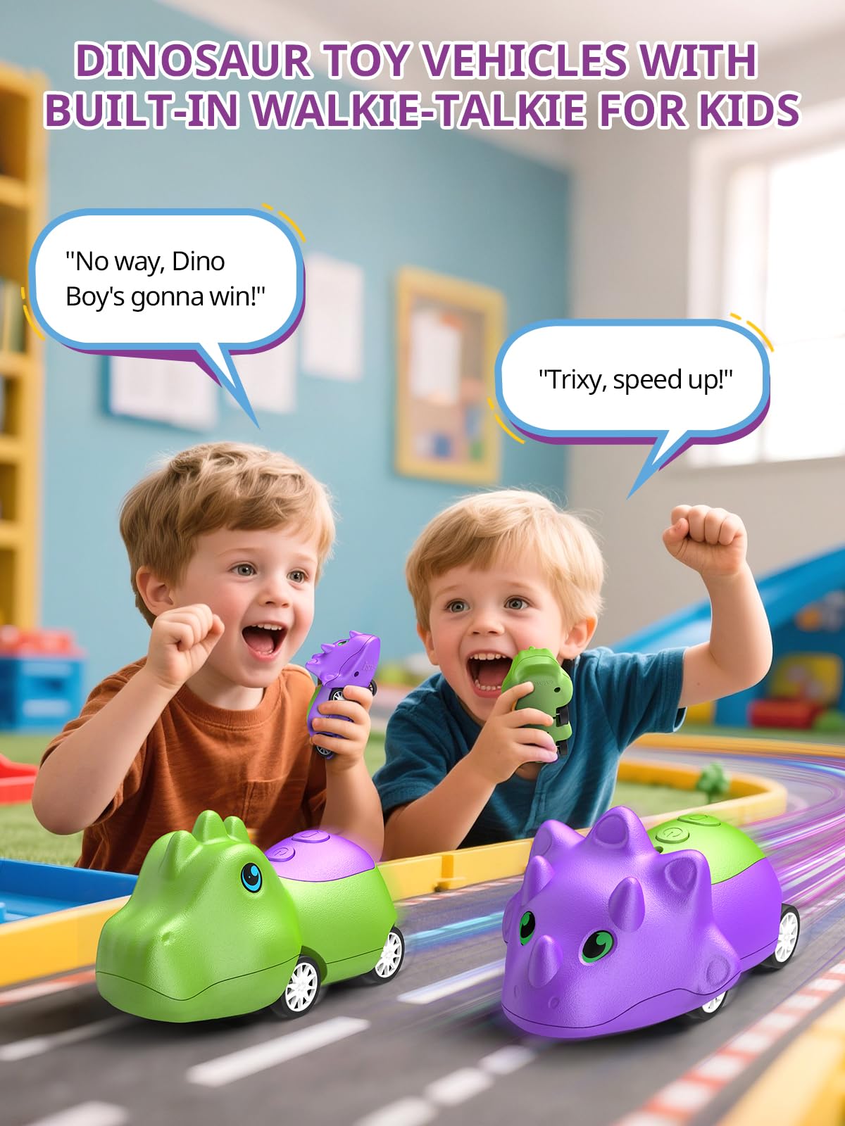 Inspireyes Walkie-Talkie Dinosauro per Bambini, Ricaricabili, Macchinine Giocattolo per Bambini e Bambine 3–7 Anni, Divertente Interno ed Esterno, Regalo di Compleanno e Natale per Bambini, Set da 2