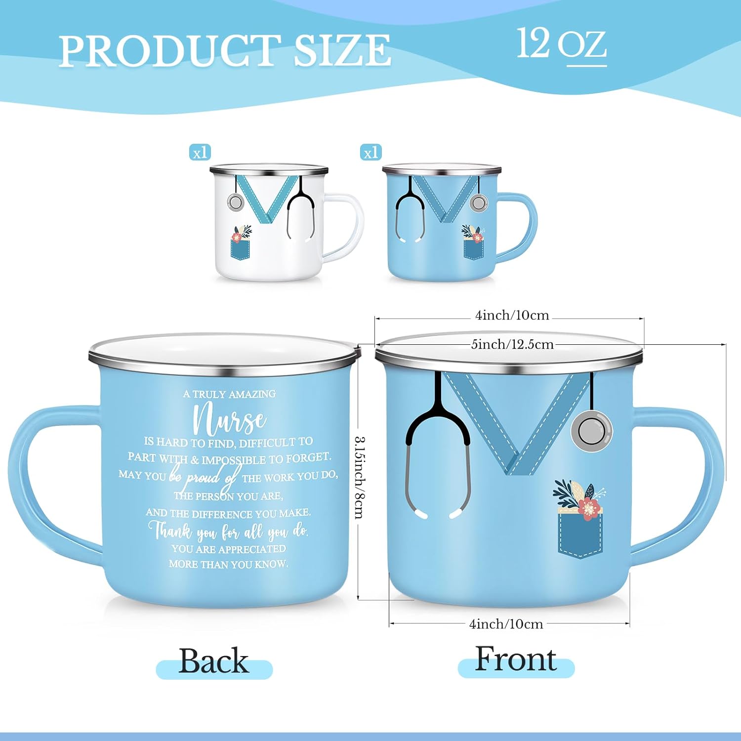Hushee Nurse Appreciation Gifts Mug Bulk 12oz Coffee Mugs with Handle Motivational Cup Enamel Tumbler Nurse Practitioner Week Gift for Nursing Doctor Valentines Care Favor(Cute Color,2 Pcs)