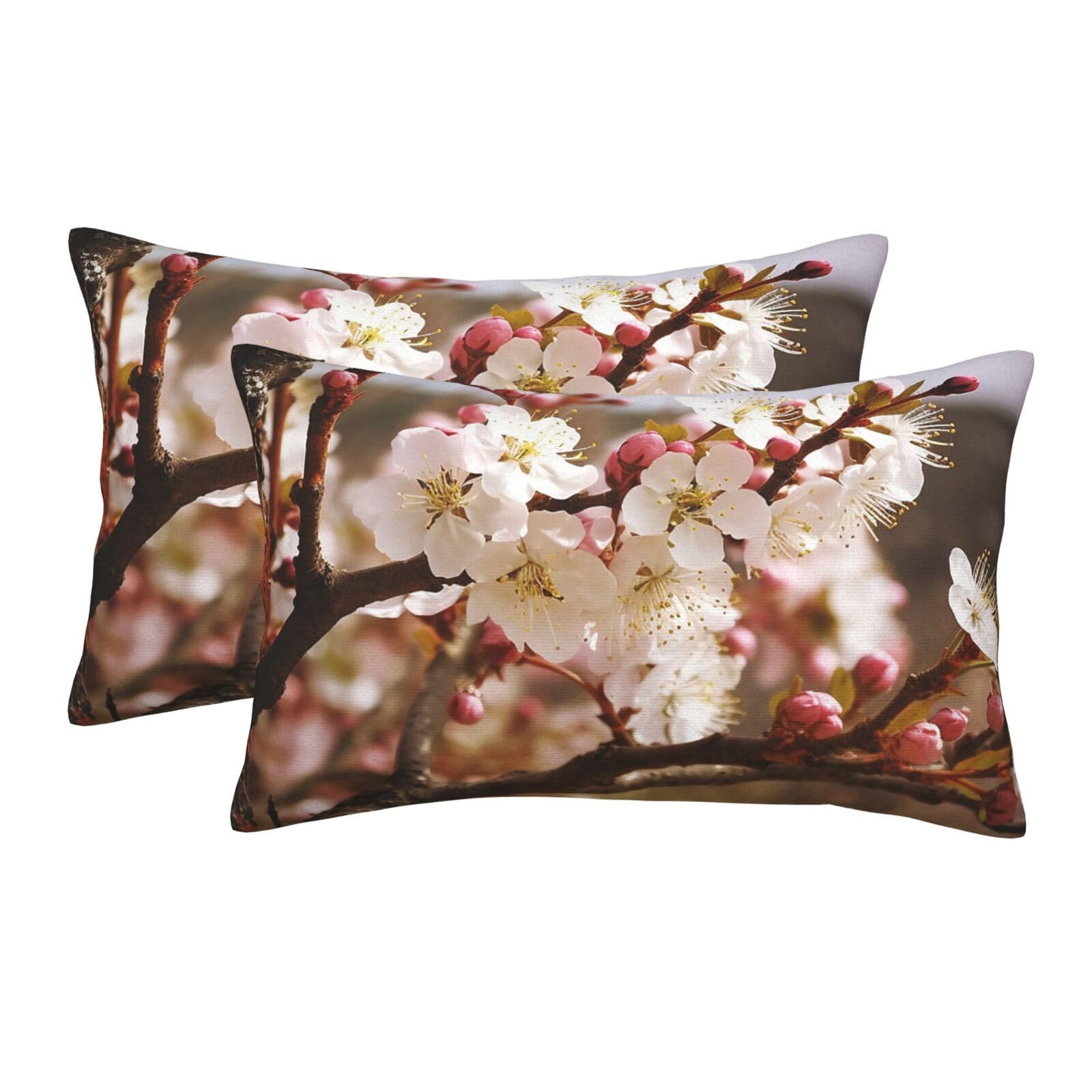 2 Pack Standard Size Pillow Cases for Hair and Skin Soft Breathable Pillow Case Covers with Hidden Zipper Plum Tree Blossom Pillowcase 20"x30" Pillow Cover for Sleeping Gift