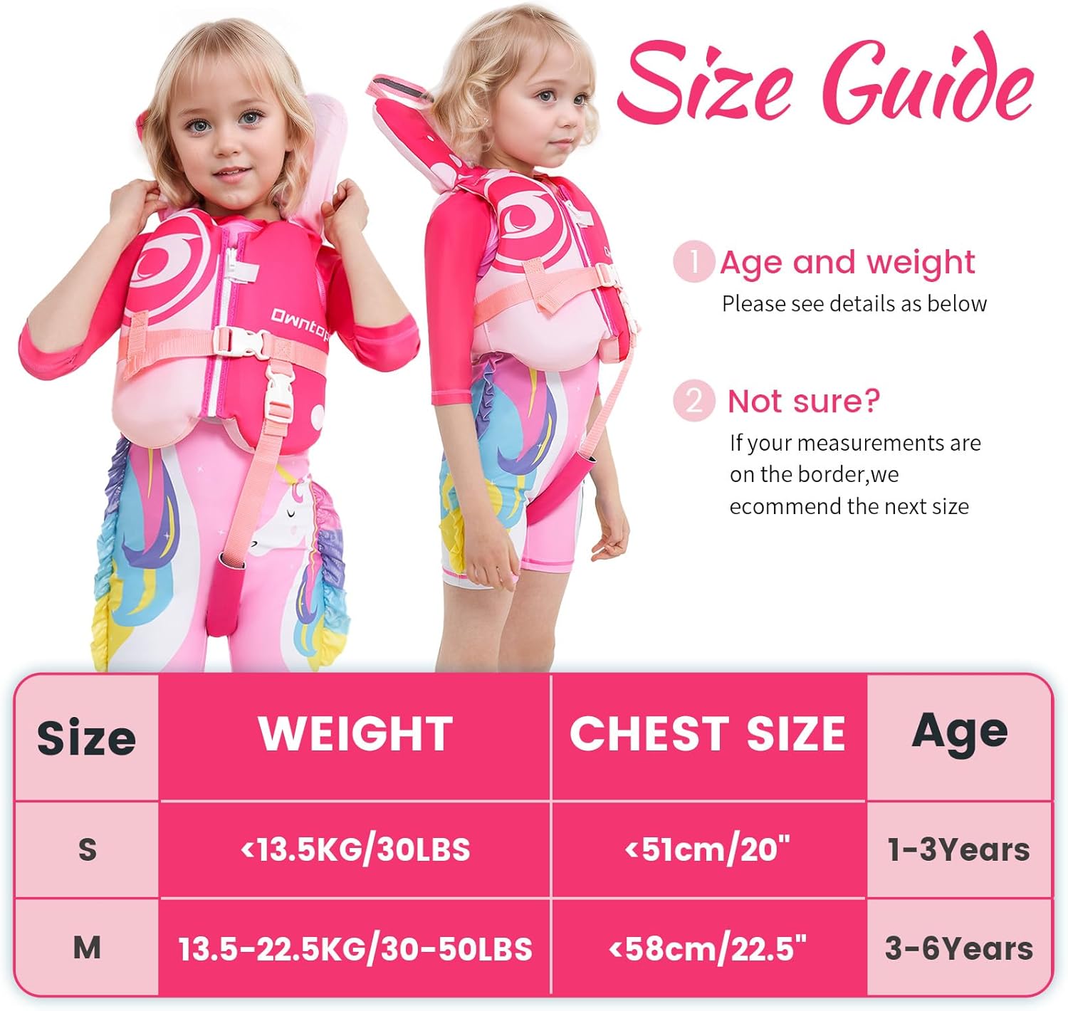 Owntop Toddler Swim Vest Kids Float Jacket Swimming Aid for Children 20-30-40-50 lbs with Adjustable Safety Straps Age 1-6 Years