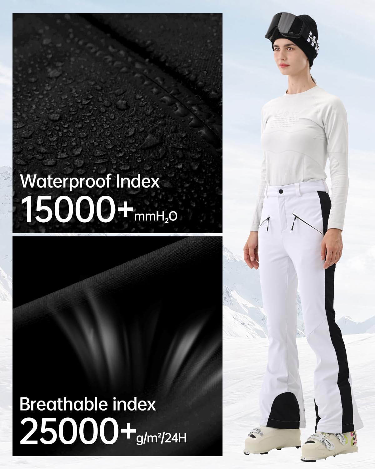 Womens Ski Pants Slim Fit Soft Shell Snow Fleece Lined Snowboard Fitted Insulated Waterproof Windproof Warm - Image 4