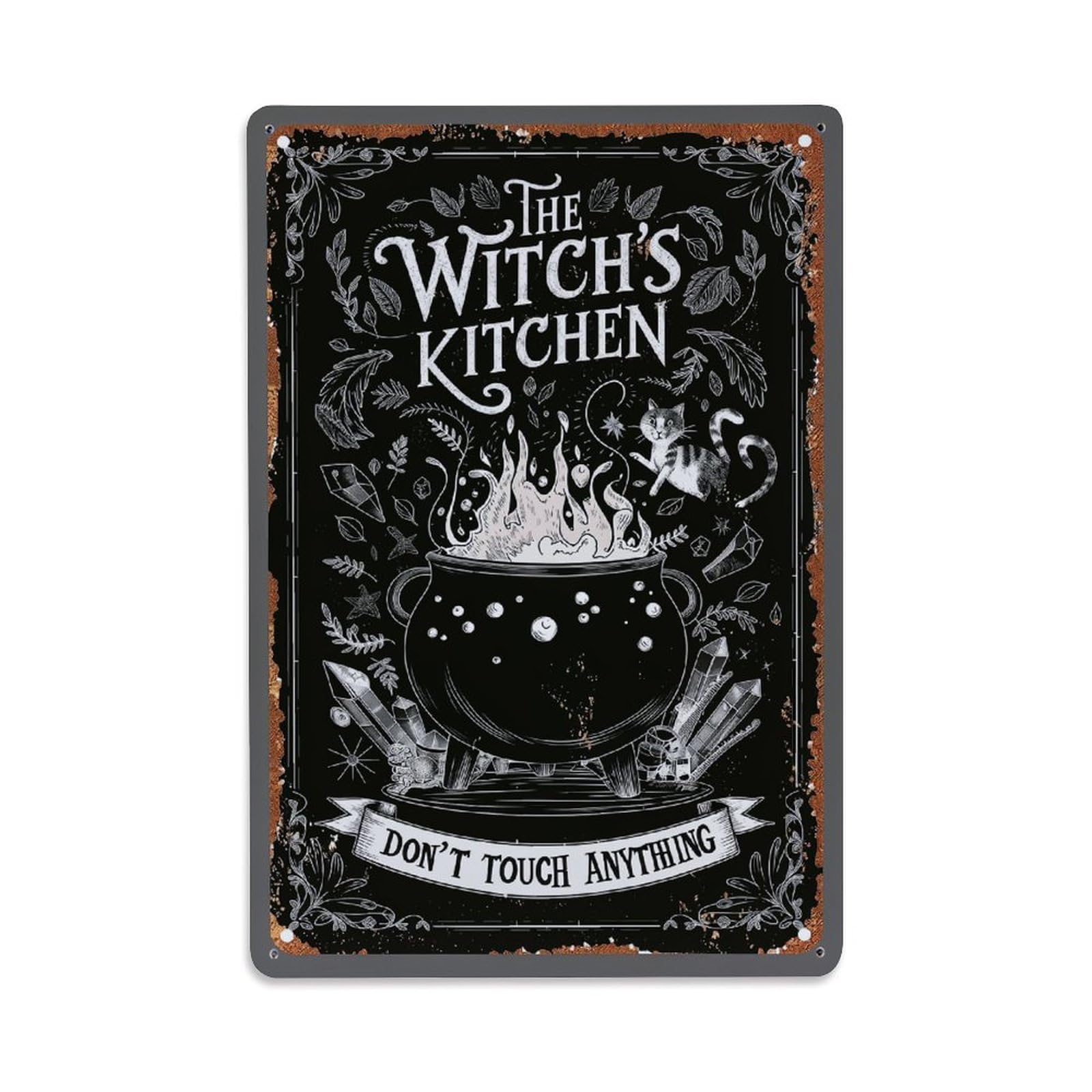 The Witchs Kitchen Cauldron Sign Retro Metal Tin Sign, Vintage Metal Poster for Bar, Home, Man Cave, Kitchen, Laundry Room Art Decor 8x12 Inch