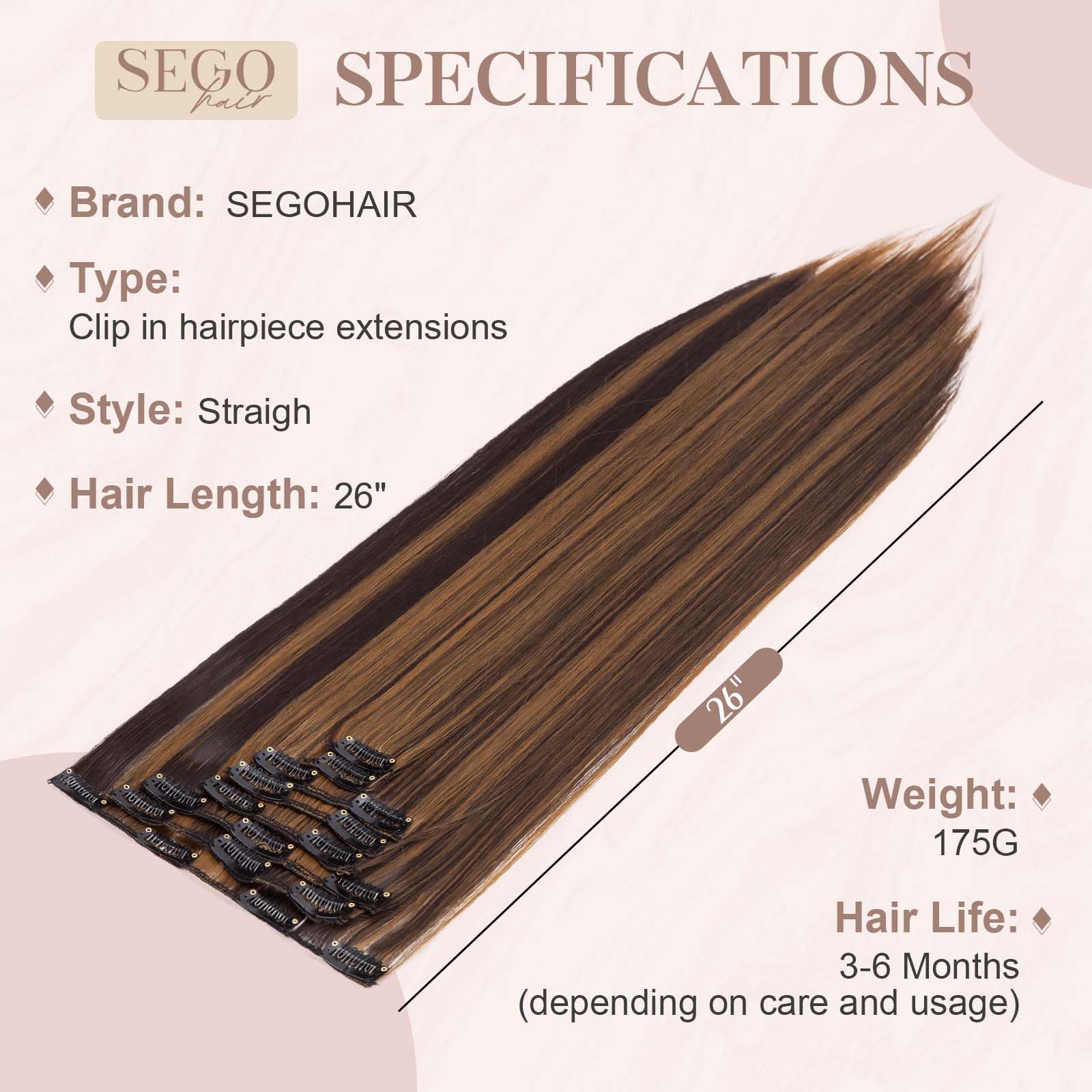 SEGOHAIR Hair Extensions Clip in 8Pcs 18 Clips Synthetic Fiber Seamless 26" Long Straight Full Head -Dark Brown mix Sandy Blonde - Image 3