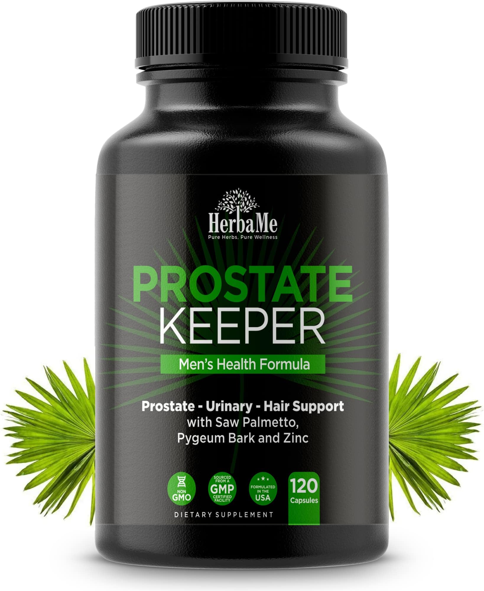 HerbaMe Prostate Support Supplement for Men with Saw Palmetto, Pygeum Bark & Zinc โ Supports Healthy Urinary Flow, Bladder Comfort & Prostate Function, Daily Menโs Wellness Formula, 120 Capsules