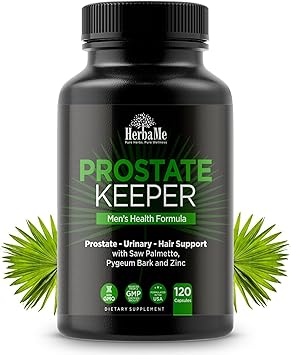 HerbaMe Prostate Support Supplement for Men with Saw Palmetto, Pygeum Bark, Pumpkin Seed and Zinc, Urinary Tract Health and Hair Growth, DHT Blocker and Bladder Control, 120 Capsules